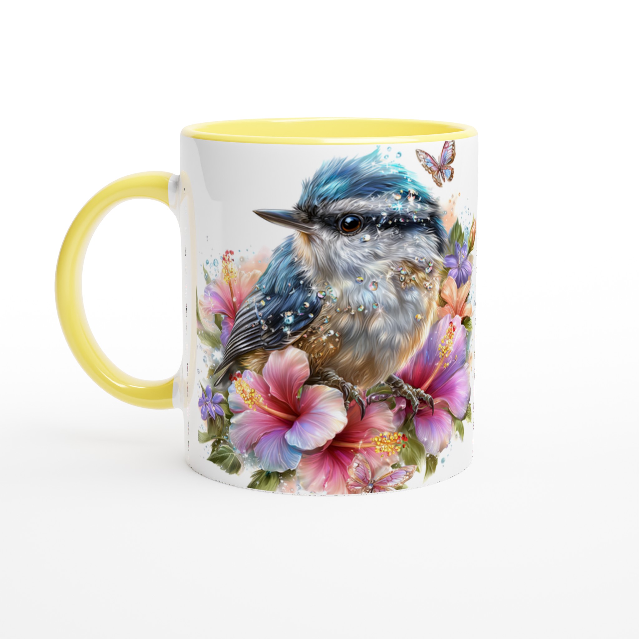 Vit 11oz keramisk mugg med magisk blåmes och blomsterkonst i ditt val av färg 3 821800ef-8d35-4d47-b0a1-f1478c55512c