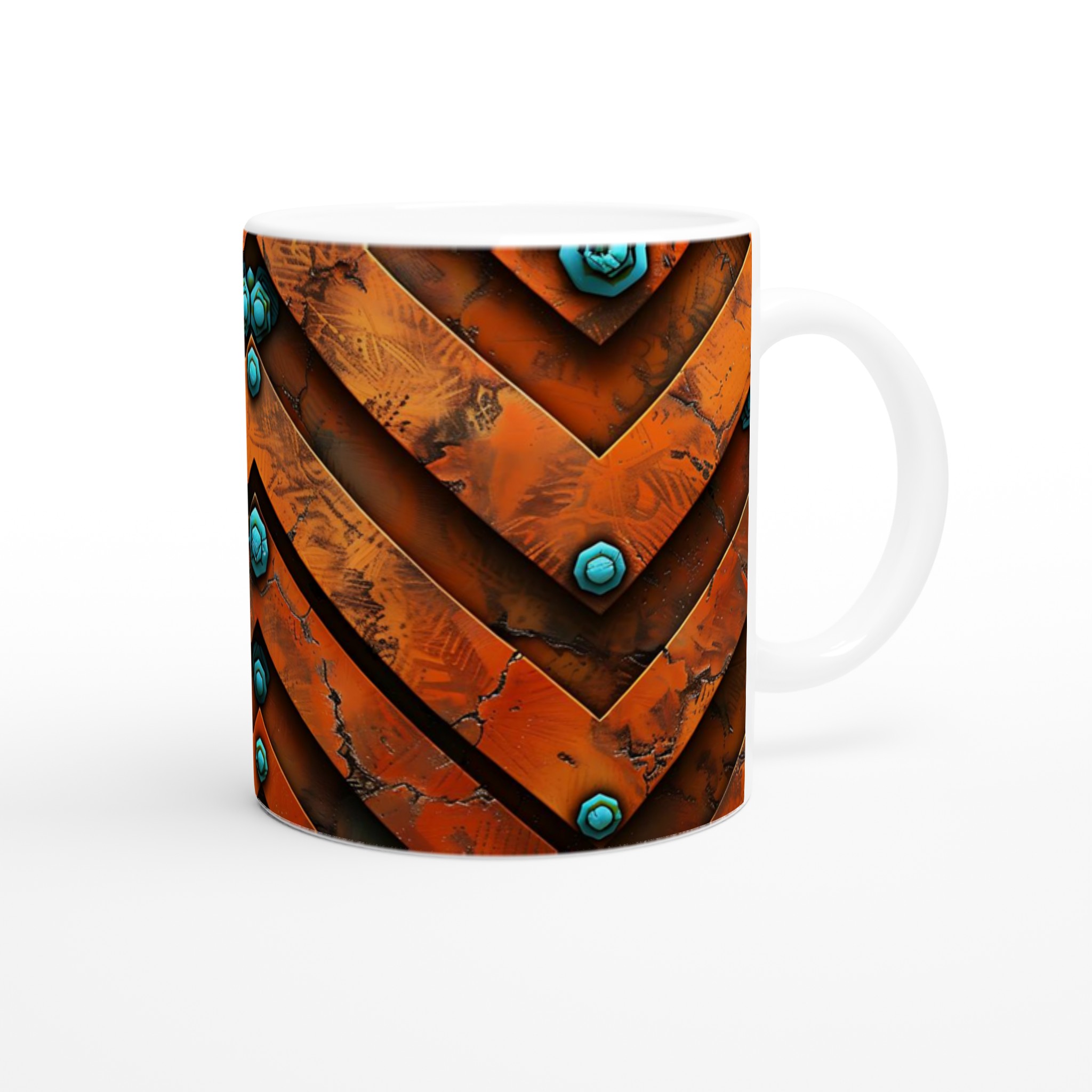 Vit 11oz keramisk mugg med rustik orange & turkos design – välj din favoritfärg 9 82656b97-07ef-43f6-839b-f93bf5d2f200