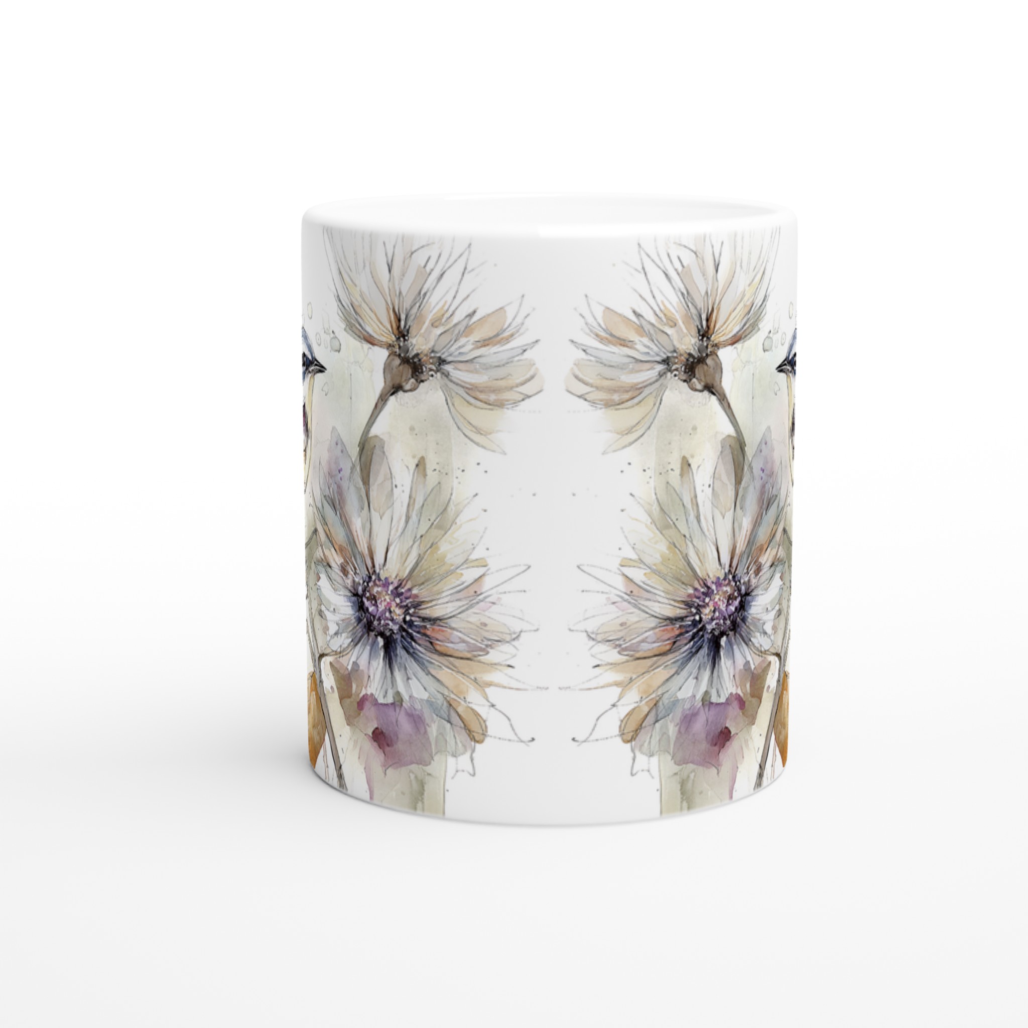 Vit 11oz keramisk mugg med elegant akvarellfågel och blommor – välj bland sju vackra färger 8 82a724ac-521e-40f3-8f12-c69307e3c5e9
