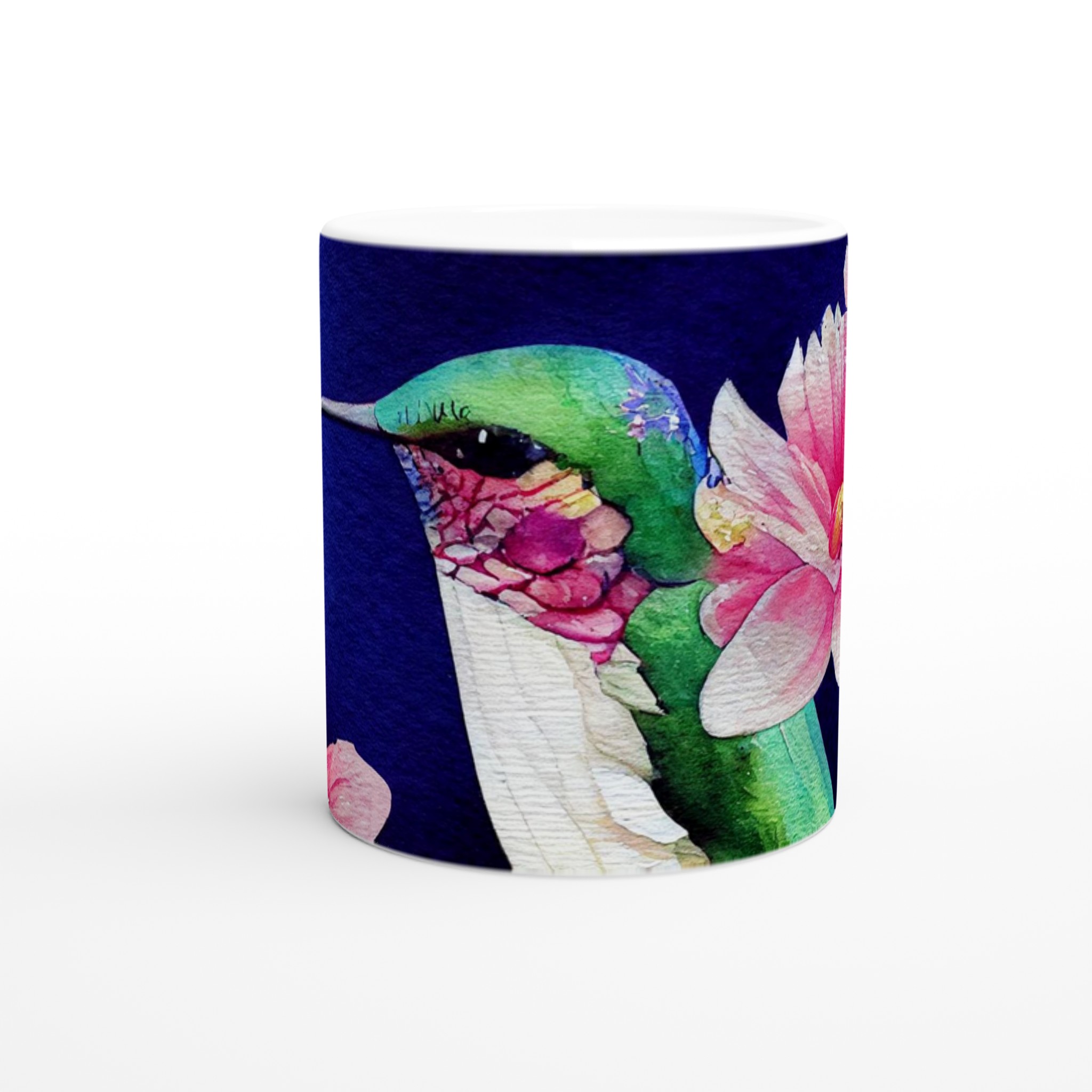 Vit 11oz keramisk mugg med färgstarkt kolibri- och blomtryck i ditt val av sju unika keramfärger 8 82e18106-3a6b-468d-8ea4-9bb1e4c0dfd4