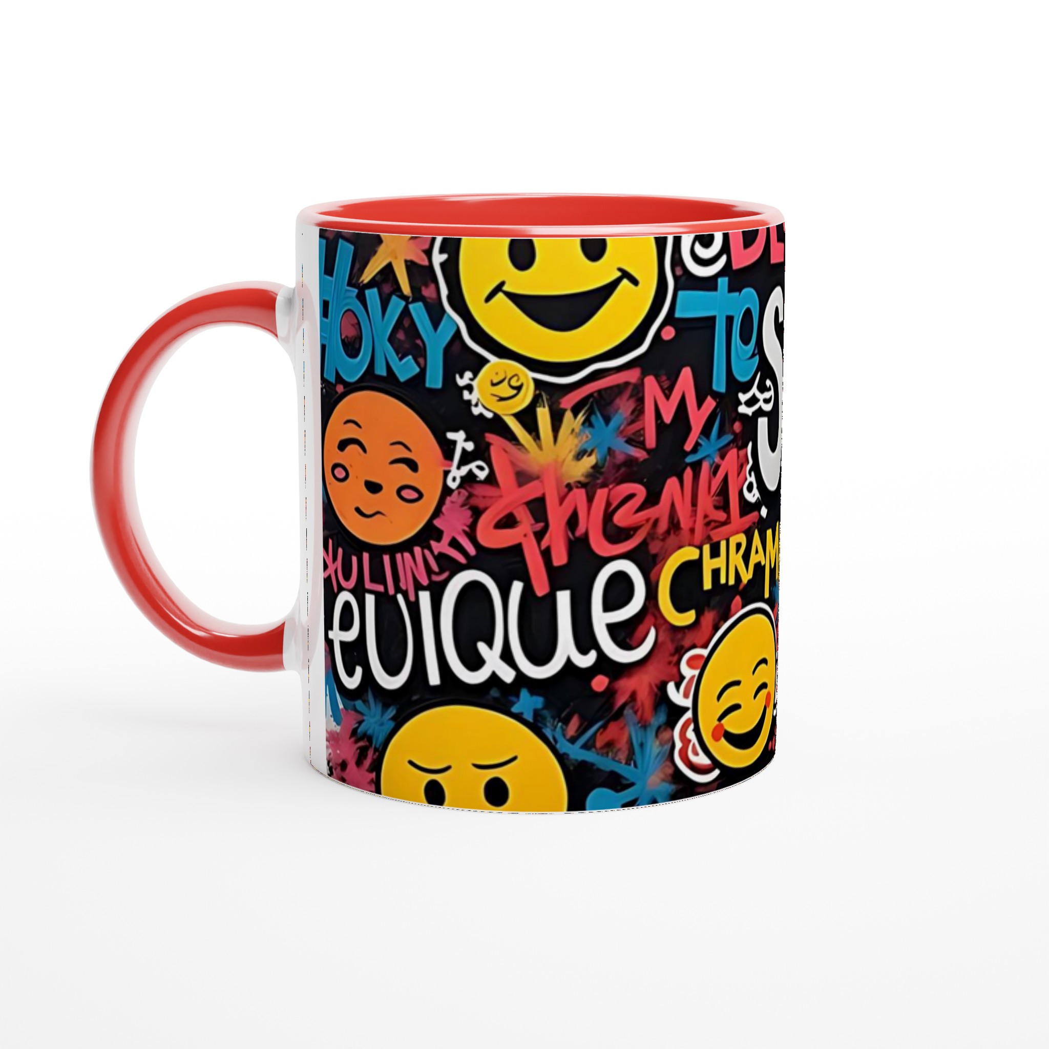Vit 11oz keramisk mugg med färgstarkt graffiti- och emoji-motiv i flera keramiska färger 5 82ff5d40-a4ac-48e4-becd-35c65a8bc3be
