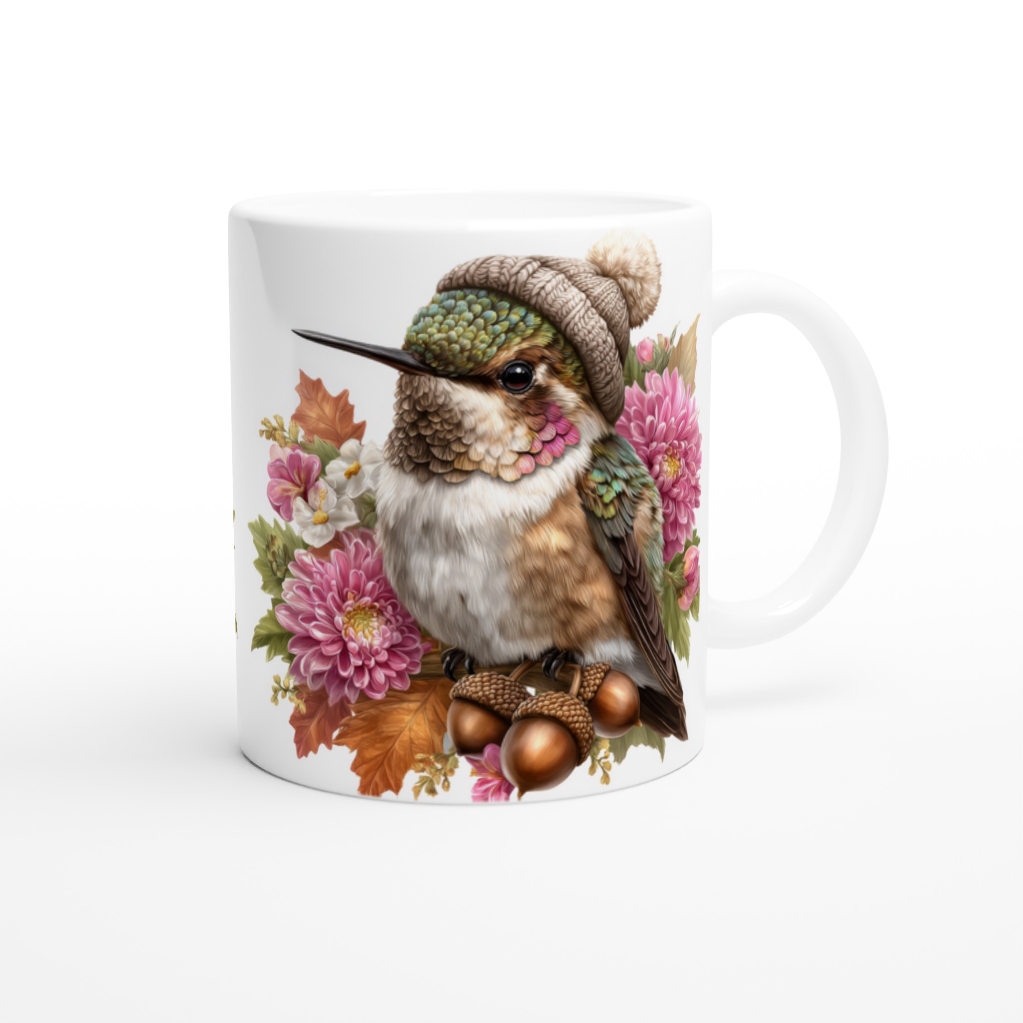 Vit 11oz keramisk mugg med färgstarkt kolibri- och blomsterdesign – välj bland sju livfulla färger 9 83211a2e-e475-49da-98c9-0e89019f9df5
