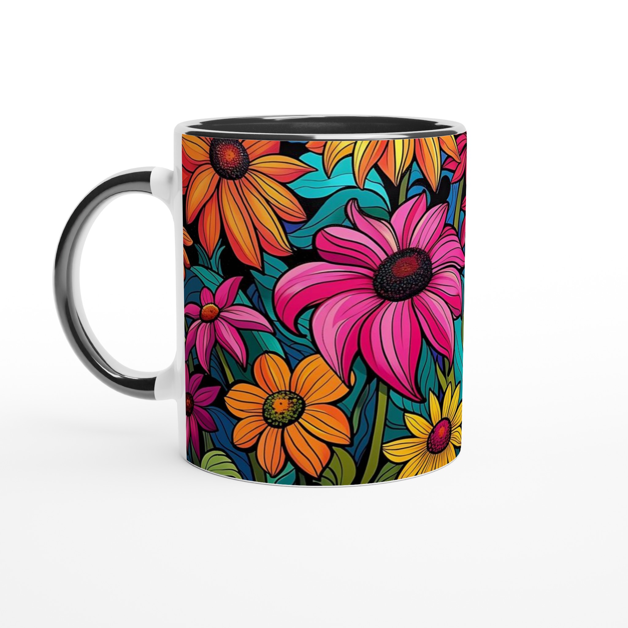 Färgexplosion: Konstnärlig Blommig Keramikmugg – 11 oz i ditt val av 7 livfulla färger! 4 832f85ca-5838-4e43-b33a-5be1e081d68a