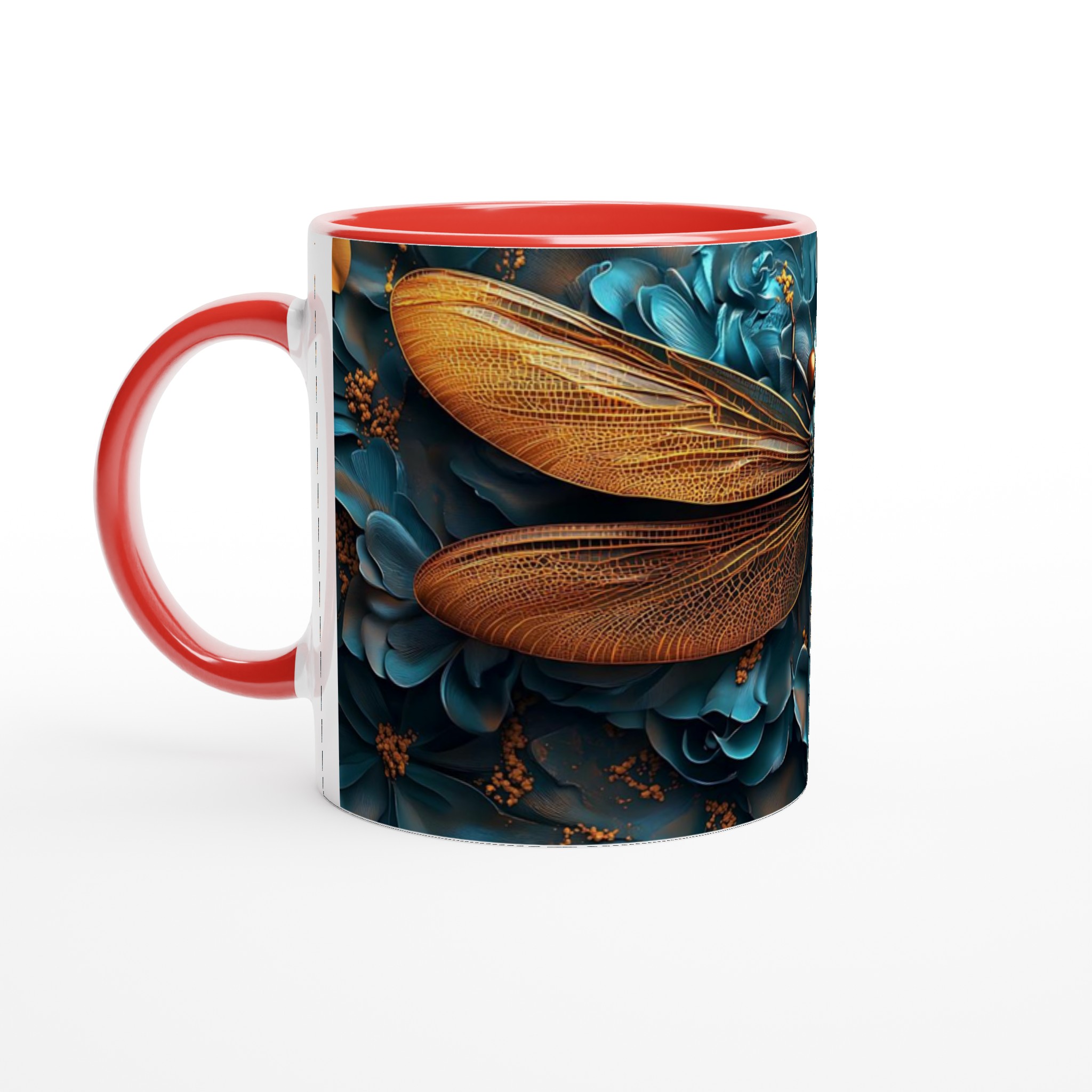 Abstrakt Trollslända Keramisk Mugg - Blått och Guld för Kaffe- och Tebjudningar i Konststil 5 83309359-07ba-40ba-b823-0d4b2f294fe8