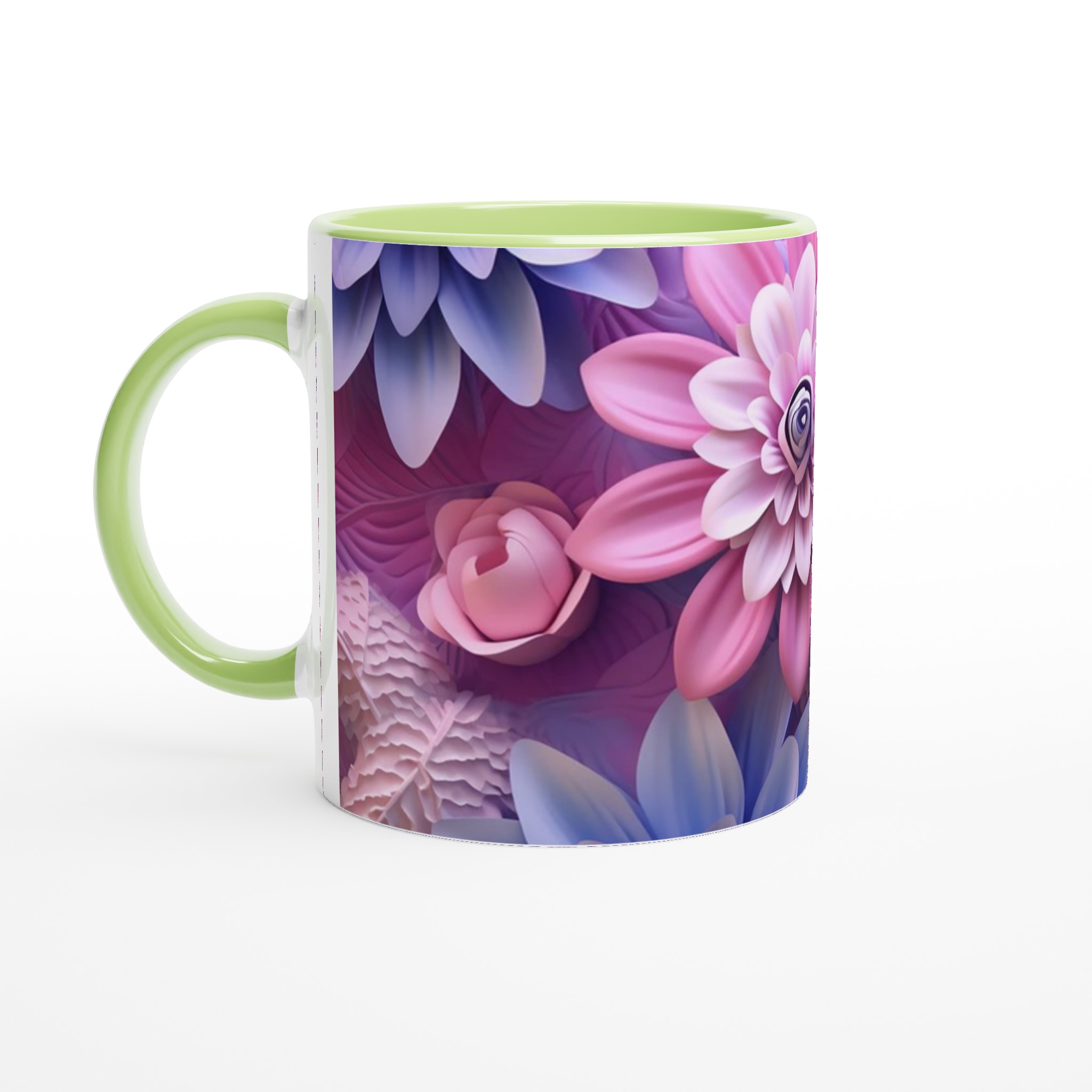 Vit 11oz keramisk mugg med blomstrande pastellmotiv i sju färgstarka nyanser 7 8377e688-9bb1-4cb6-b747-4a340ee918a5