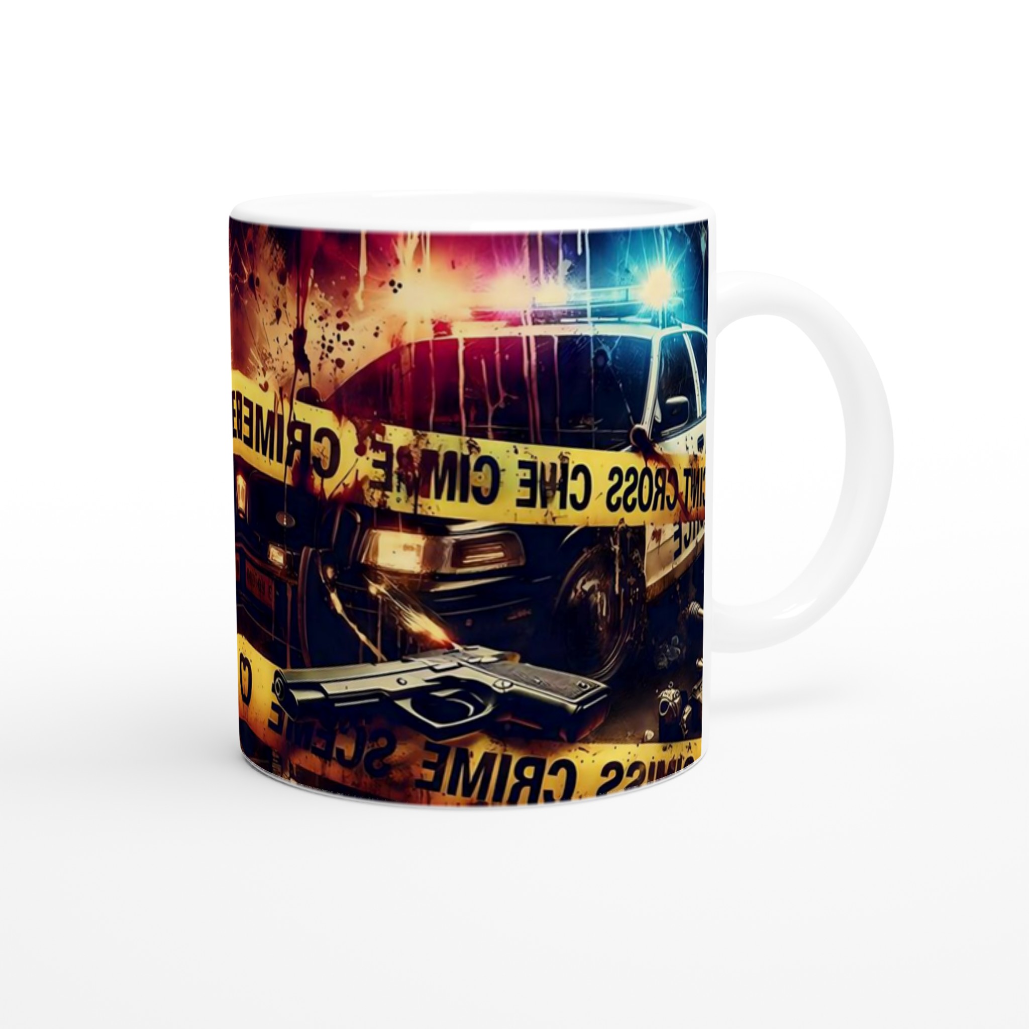 Vit 11oz keramisk mugg med dramatiskt krimtema i livfulla färger 9 8382a689-bae1-4da8-9869-e1641073d783