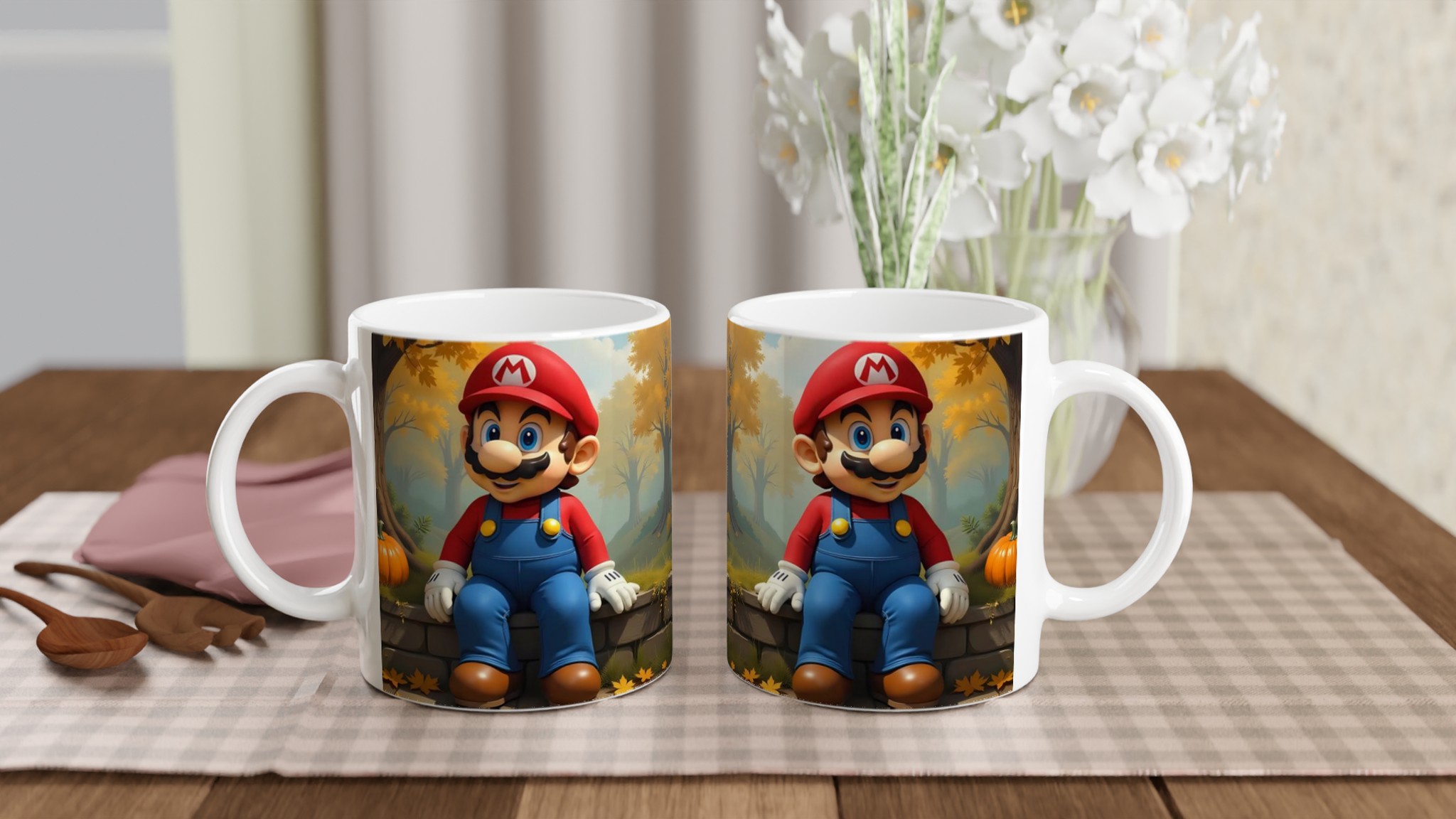 Vit 11oz keramisk mugg med lekfull höstdesign i flera glada färger 10 839bab7a-eaaa-45d0-a91d-e46c47640eee