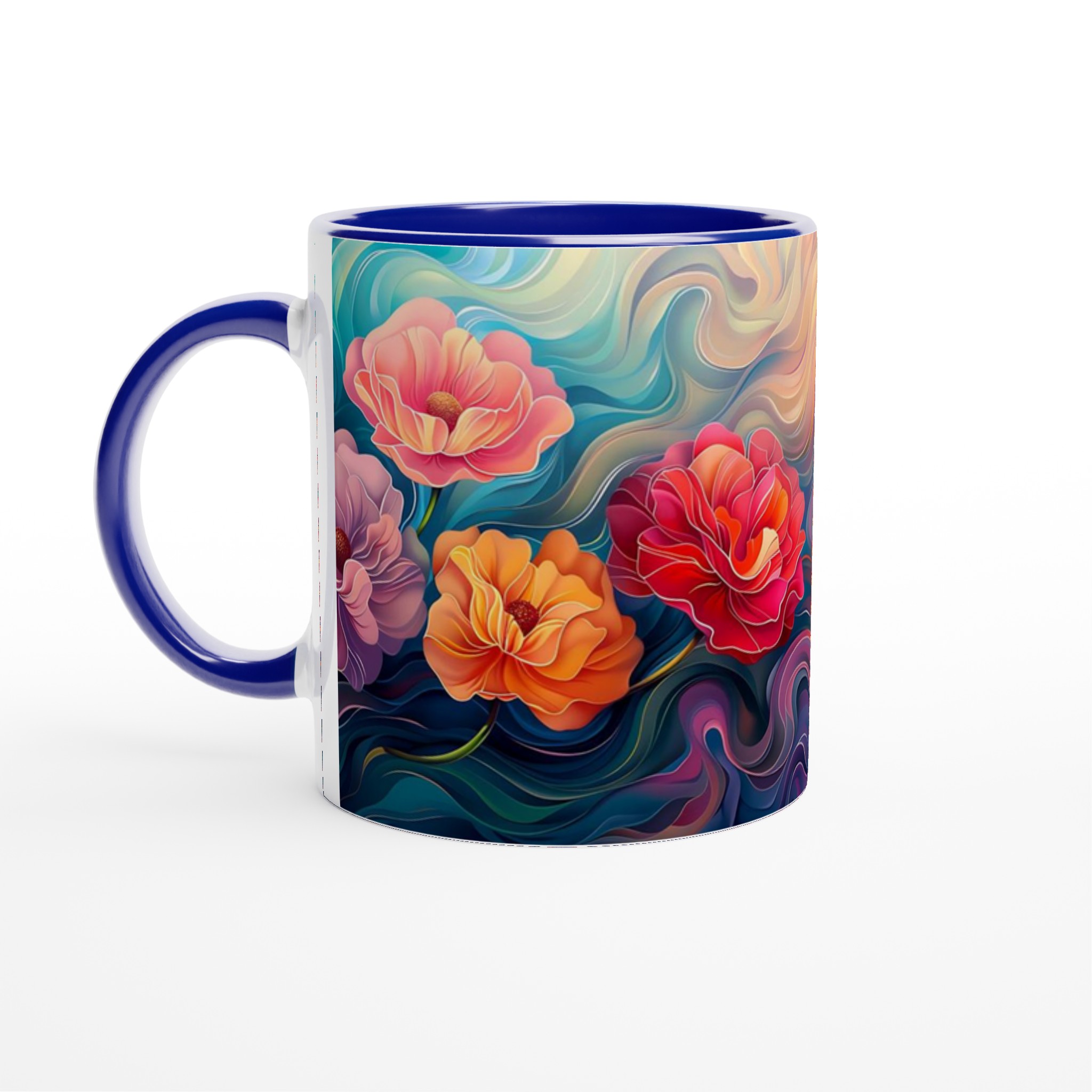 Abstrakt Blomster Keramikmugg – Konstnärlig Kaffestund i Valfri Färg, 11oz 2 83a127da-e845-4306-a4b9-812a10463692