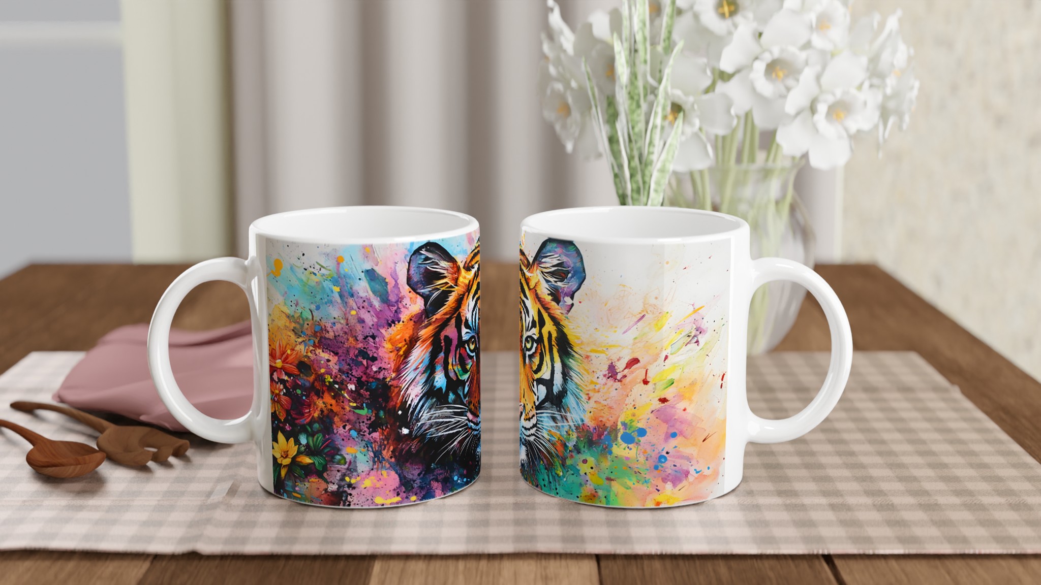 Färgsprakande Tiger Keramikmugg - 11oz Konstnärlig Kaffekopp för Djurälskare i Valfri Färg 10 83ab078d-0b01-4b1c-bc6f-e6afa3e6ebf4