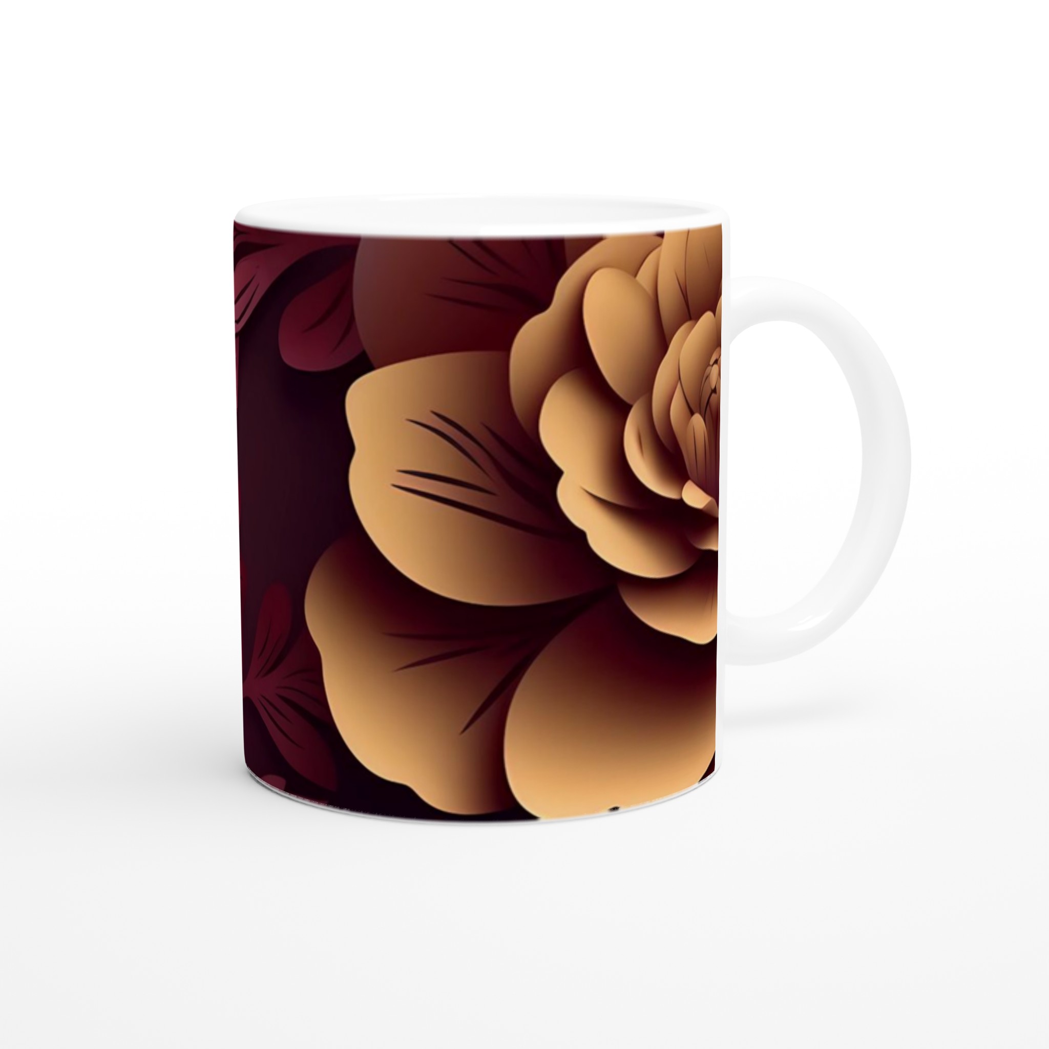 Vit 11oz keramisk mugg med elegant blomdesign i varma toner – välj bland sju färgstarka nyanser 9 83ac4adb-3d5b-401f-91e1-140371ad4eda