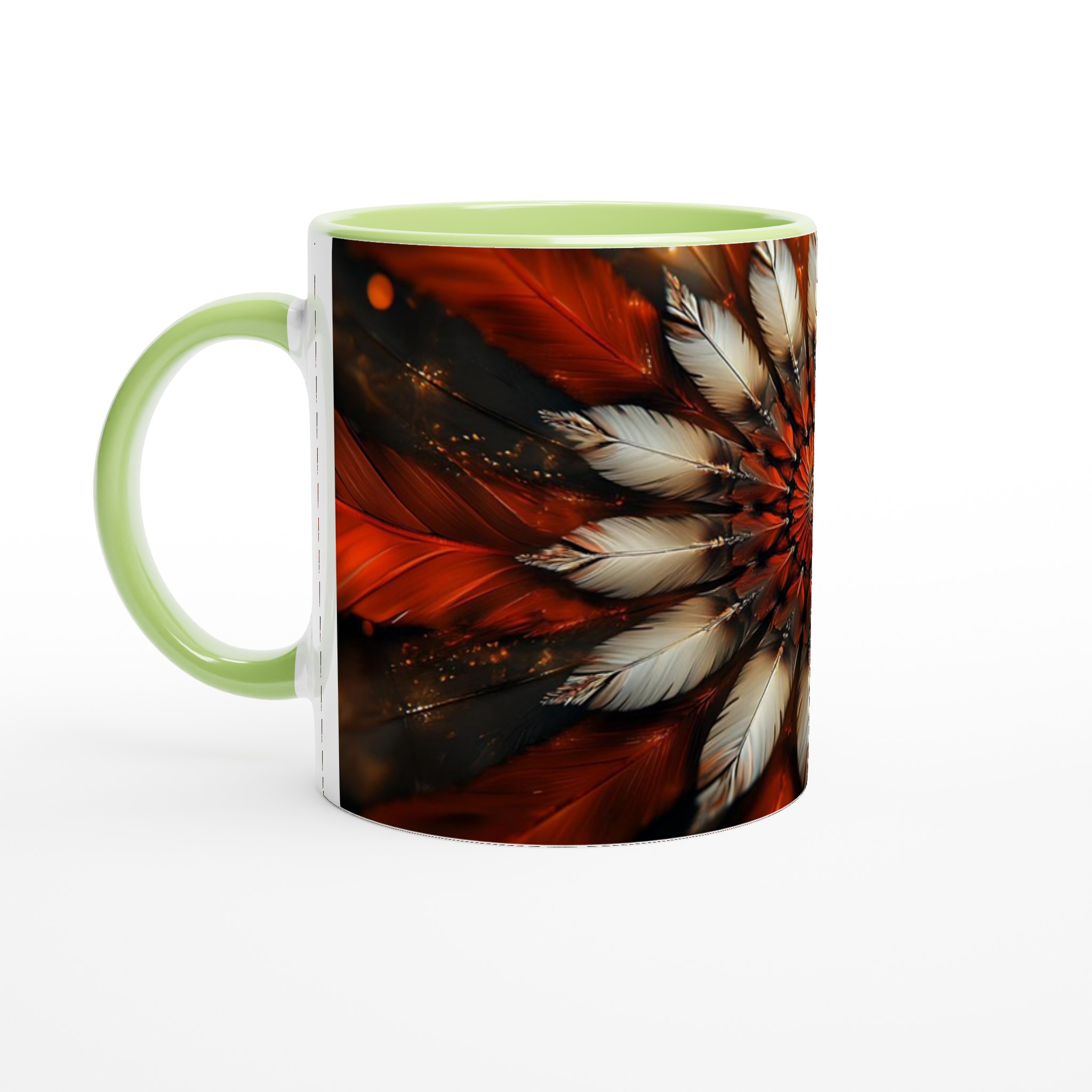 Konstnärlig Fjäderkalejdoskop Keramisk Mugg – Orange, Krämvit och Svart Abstrakt Design 7 83c042a7-a64b-4921-901a-e4af448a8398