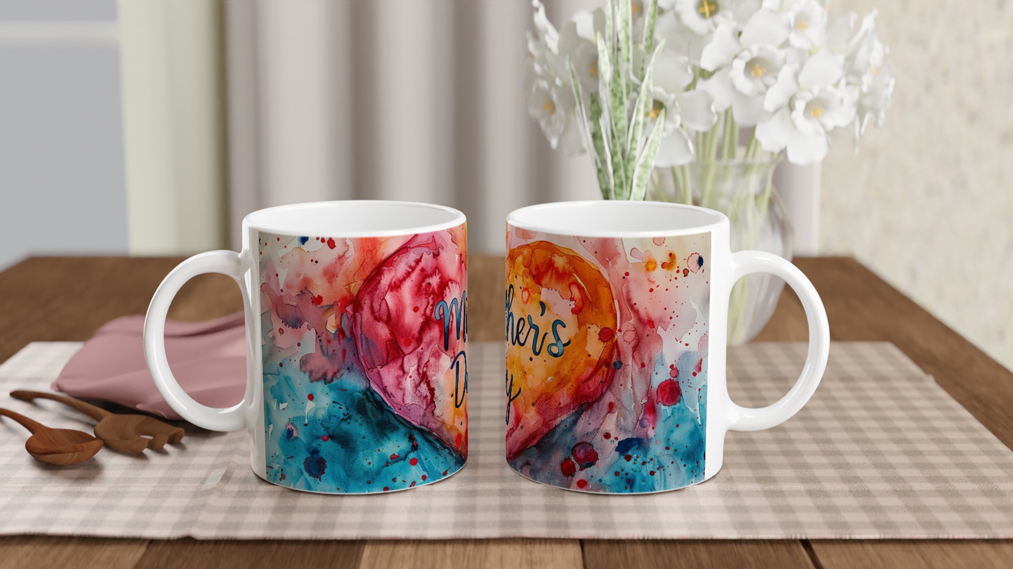 Mother's Day 11oz Ceramic Mug – Bright Watercolor Heart Design in Your Choice of Seven Colors 10 83cf35ea-6cc8-4047-9427-c6085a222f90