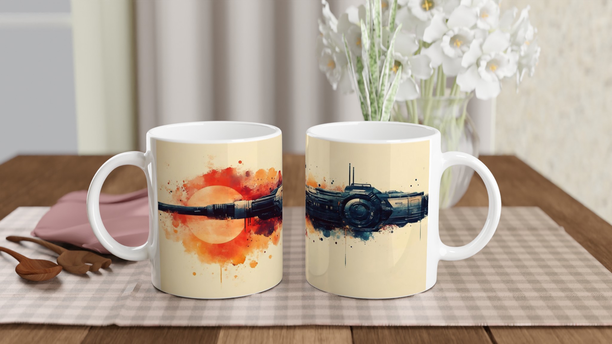 Kosmisk Krigare Keramisk Mugg - Akvarell Sci-Fi Stridsfartyg i 11oz Premium Keramik 10 83e24adc-03fe-4b18-96ec-7d630c03994d
