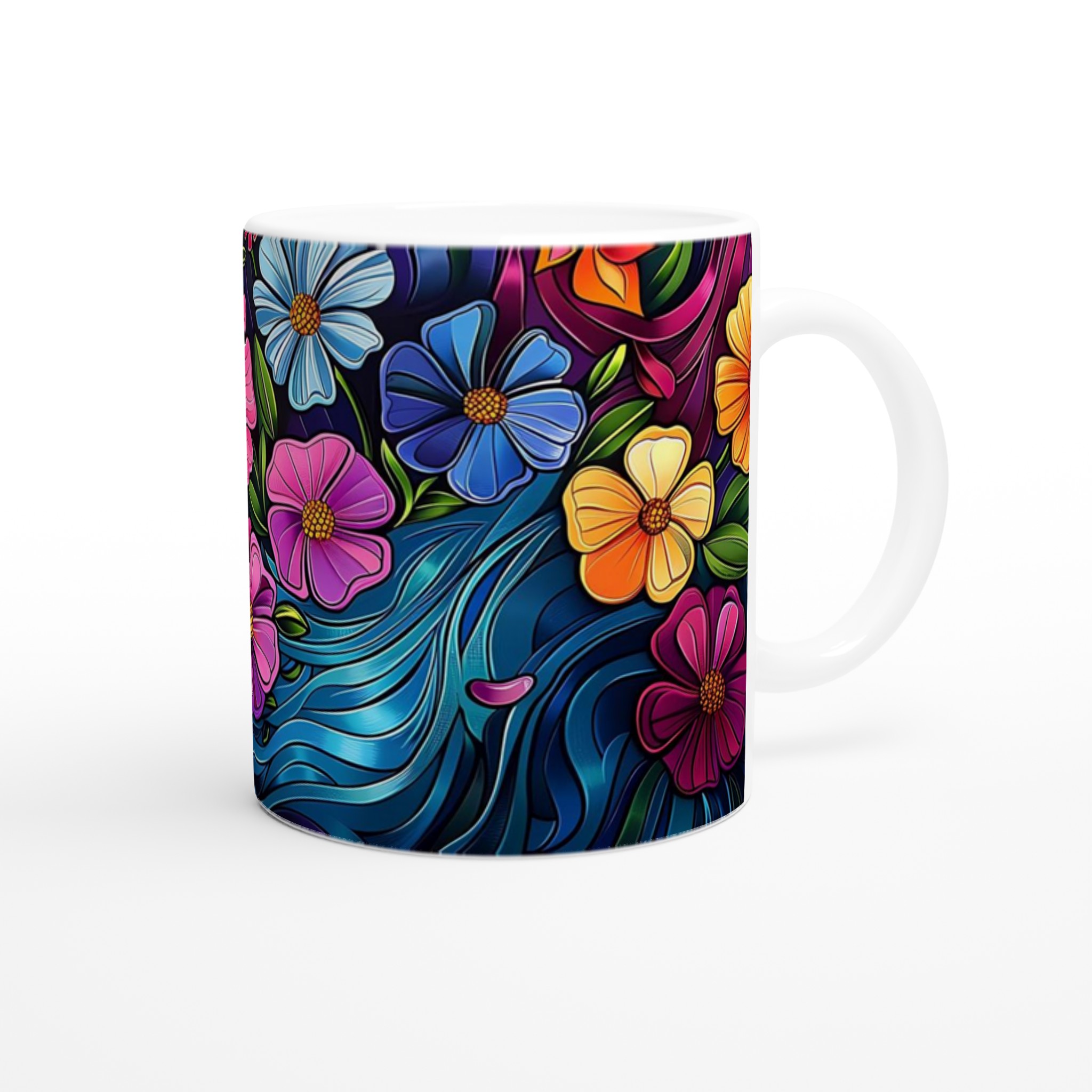 Konstfull Blomster Dans – 11oz Keramisk Mugg med Vibrerande Blå Vågor 9 84249324-67c9-4ee9-8d42-47d454a68822