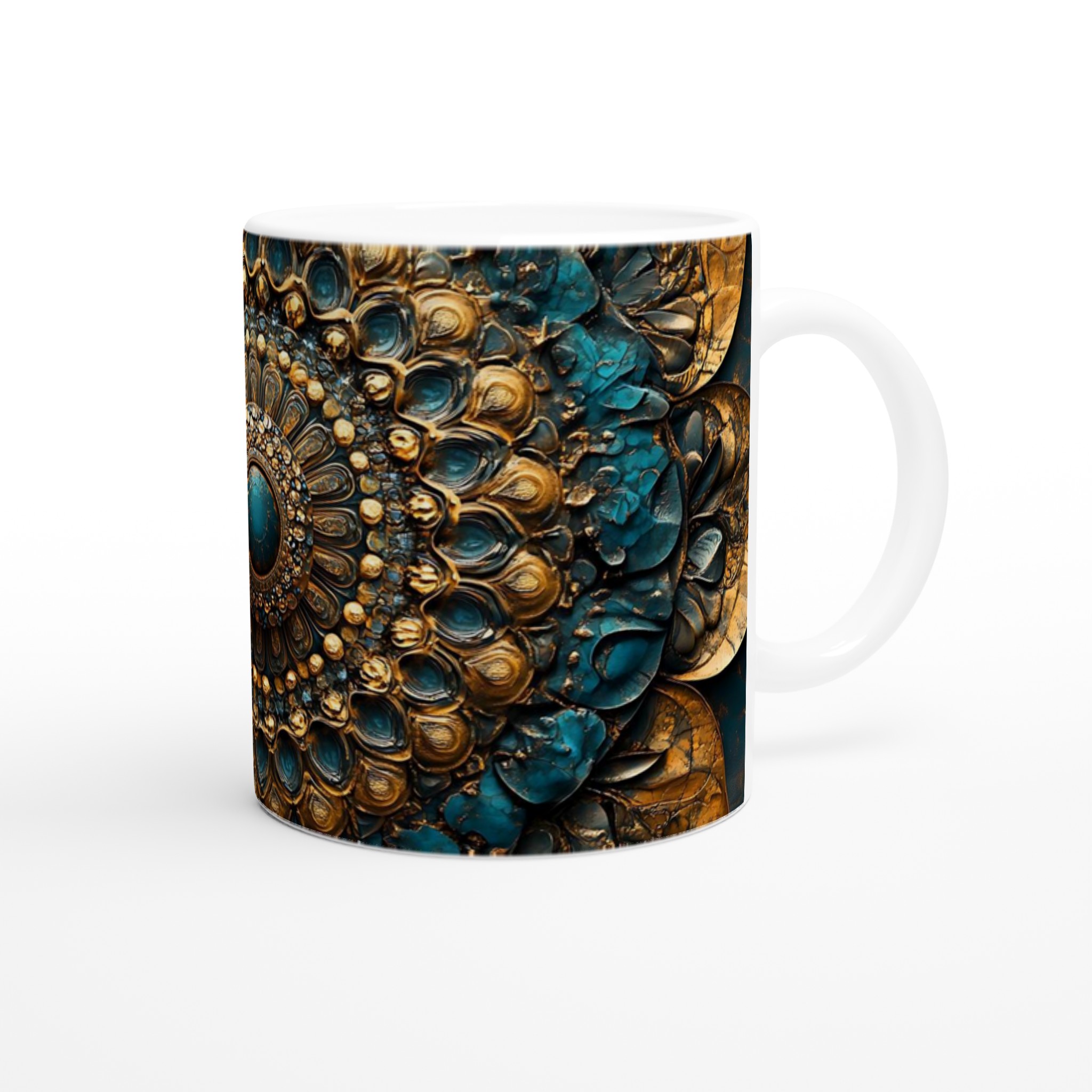 Mångfärgad 11oz Keramisk Mugg – Konstfull Mandala Design i Guld & Blått 9 845e07e7-b42f-428b-8b2f-c88fda405eec