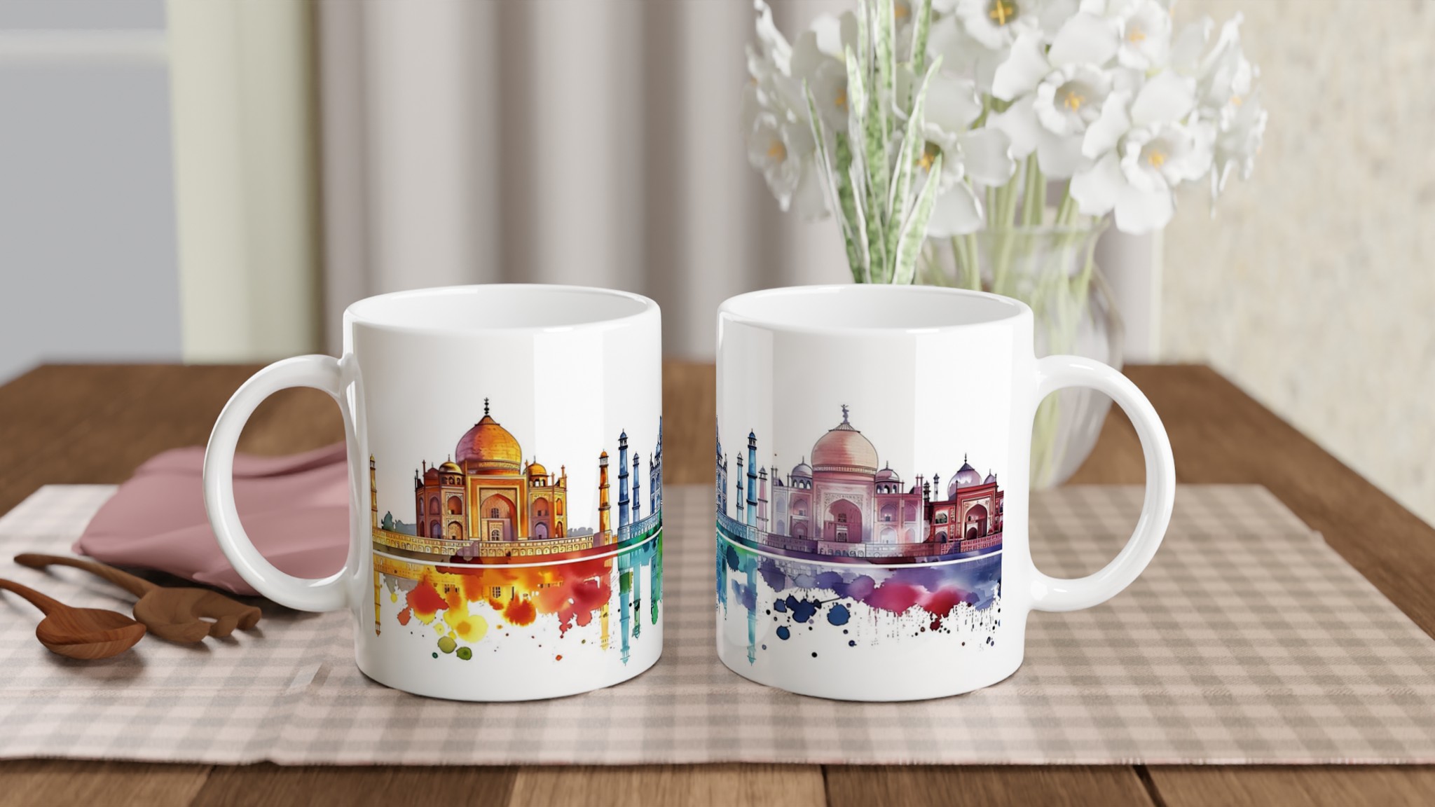 Taj Mahal Horizon: Akvarellmugg med Levande Färgstänk – Välj Din Favoritfärg 11 847a27d2-ad36-4126-a1c8-c5ff673f72eb