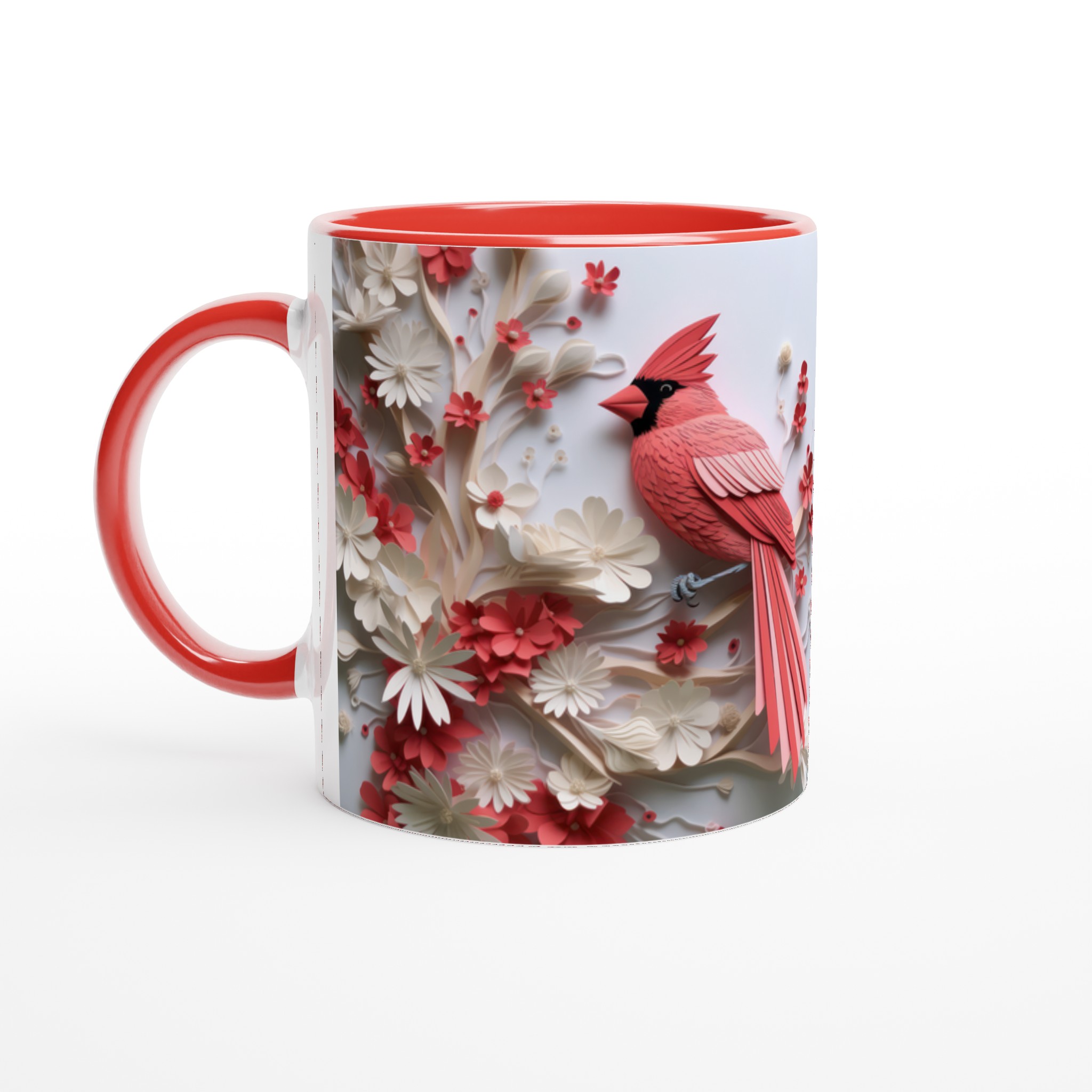 Vit 11oz keramisk mugg med elegant röda kardinaler och blommor – välj din favoritfärg 5 849f47a9-5d82-4d08-93e4-c44e5158b3c8