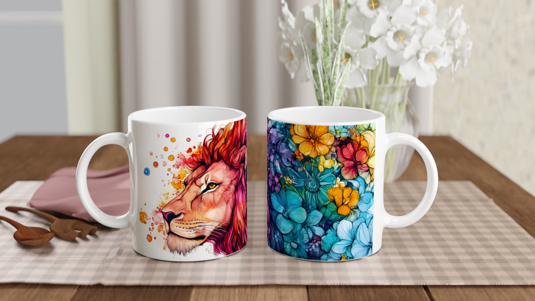 Lejon & Blommor – Konstnärlig Keramikmugg i Levande Färger – Välj din Favoritnyans! 10 84c12f2b-ab80-476a-b01c-19c8a929349f