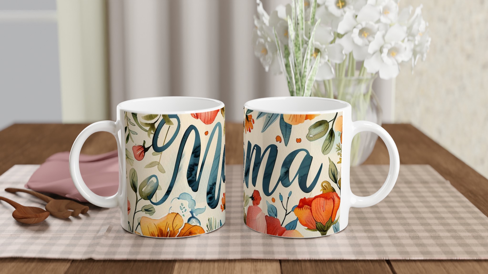 Vit 11oz keramisk mugg med elegant blomsterdesign och personlig touch i sju färgstarka nyanser 10 84d50d9f-a789-4b49-96fc-80c1acb4b64d