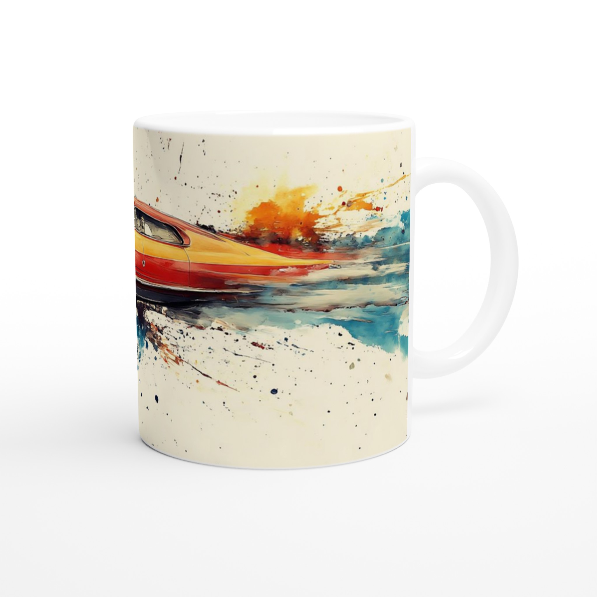 Retro Racing Art Mugg – 11 oz Keramikmugg med Dynamiskt Bildtryck i Flera Färger 9 84e8c54e-f845-4cda-a54c-e31e2be154ab