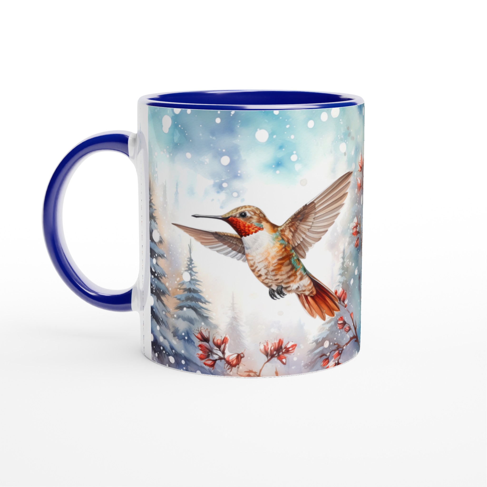 Vit 11oz keramisk mugg med vinterinspirerad kolibri och blomma - välj din favoritfärg 2 850f6777-395b-4af2-96c9-6dab3f059b6e