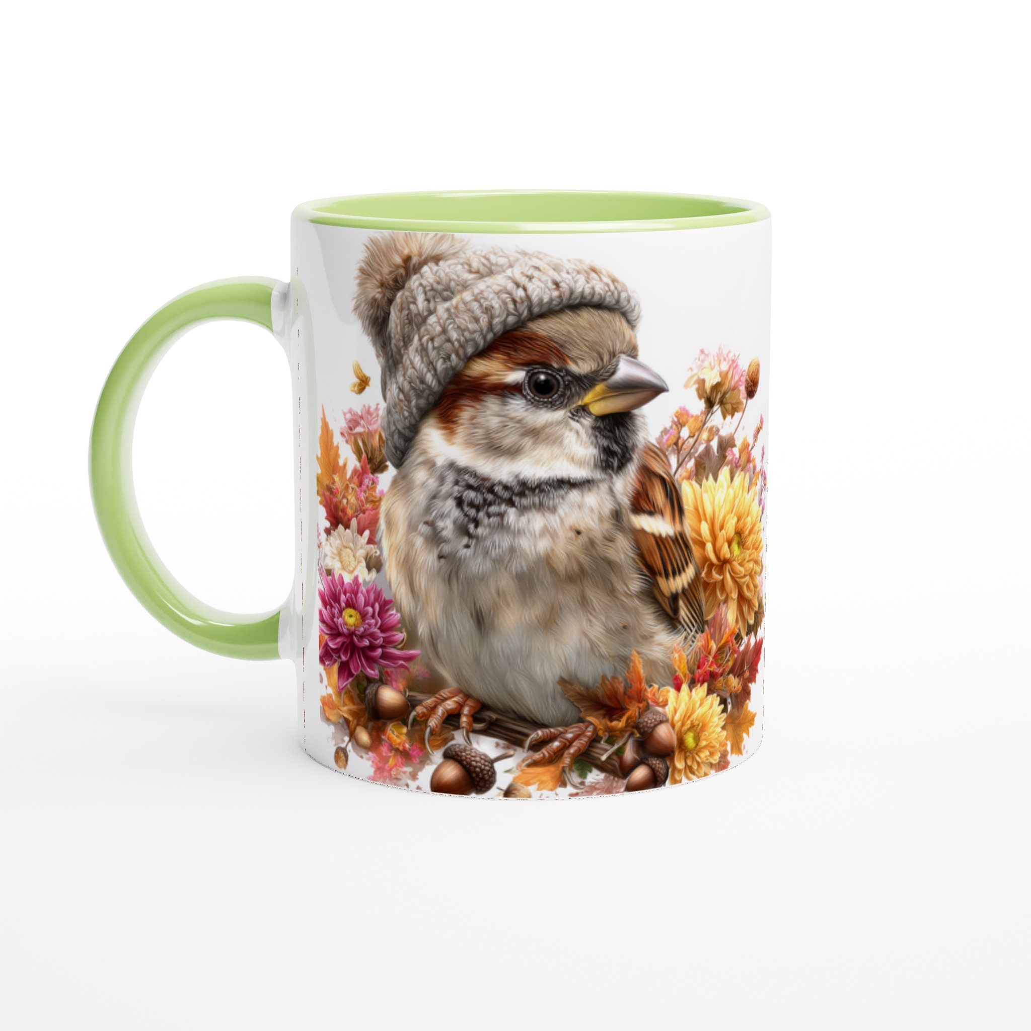Vit 11oz keramisk mugg med charmigt sparvmotiv och valfri färgpalett 7 85349077-fd2d-4f50-9057-0161b3bb3eb1