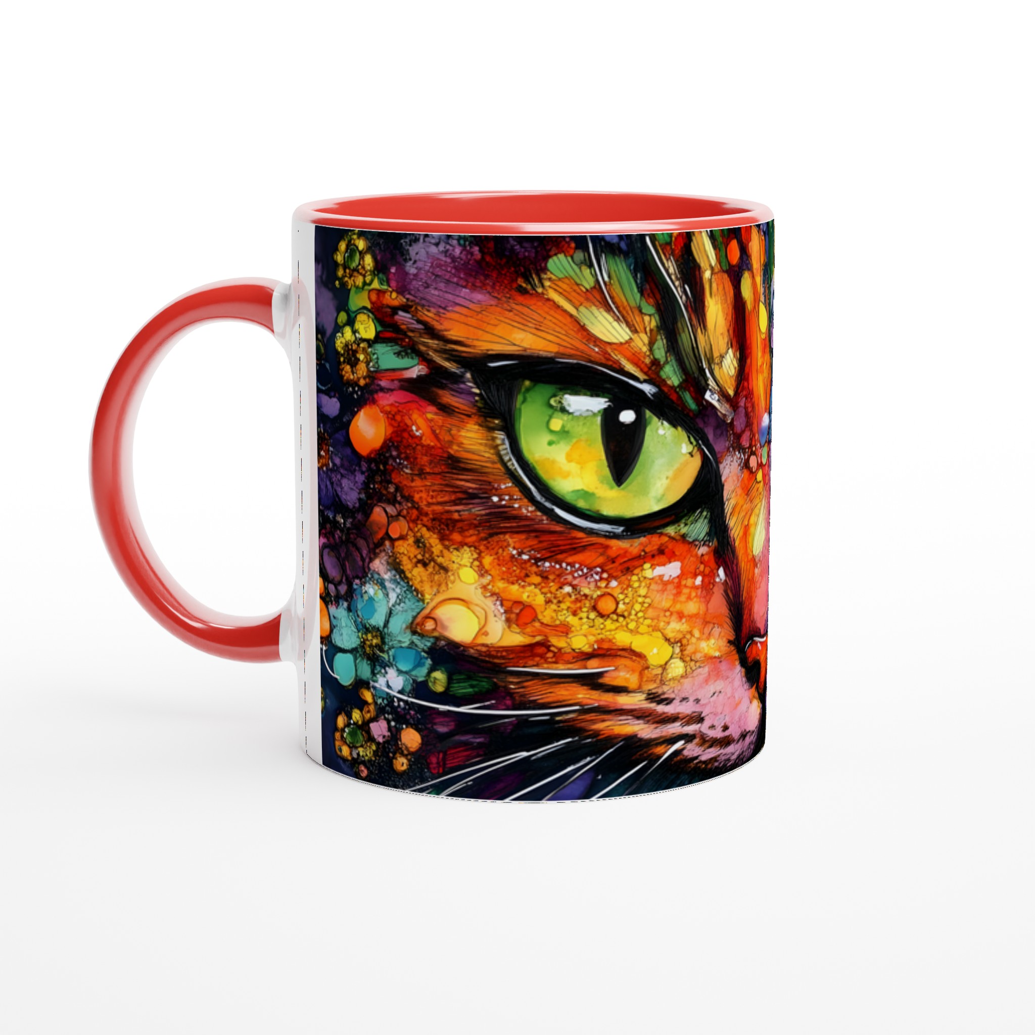 Vit 11oz keramisk mugg med färgstarkt kattmotiv – välj din favoritfärg för personlig stil 5 8539476d-1702-49db-9c9d-1c5025870409