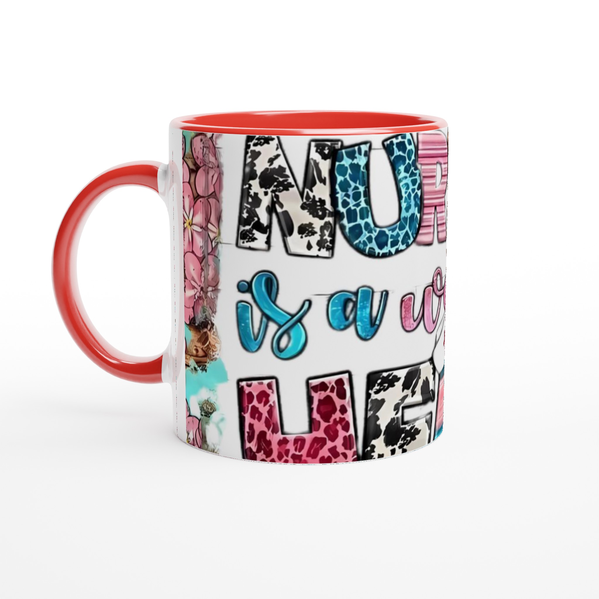 Vit 11oz keramisk mugg med livfull 'Nursing is a Work of Heart'-design i flera färgstarka varianter 5 856006cf-c005-4582-9d62-521239e5124f