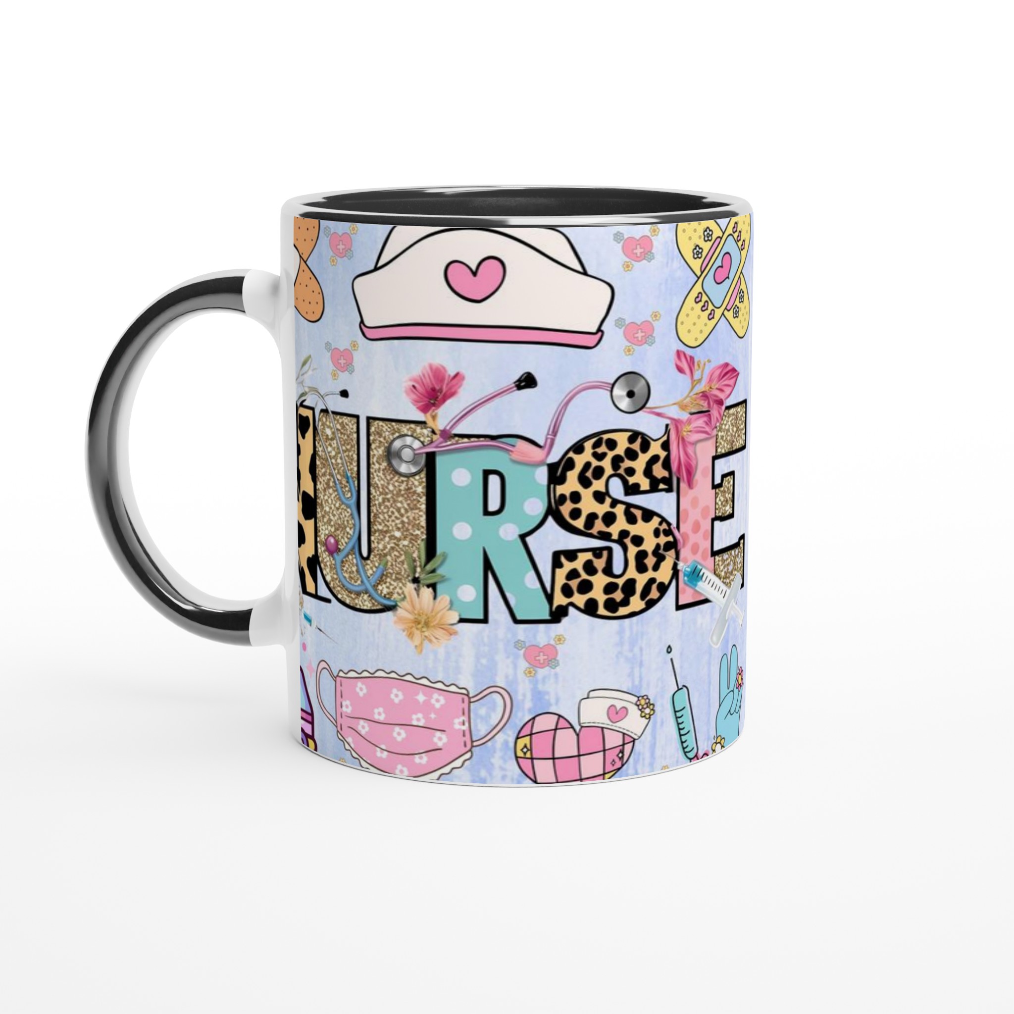 Vit 11oz keramisk mugg med färgstark Nurse-design i lekfulla mönster och nyanser 4 85865ee2-9abe-4f1e-8d12-749f41c7ec85