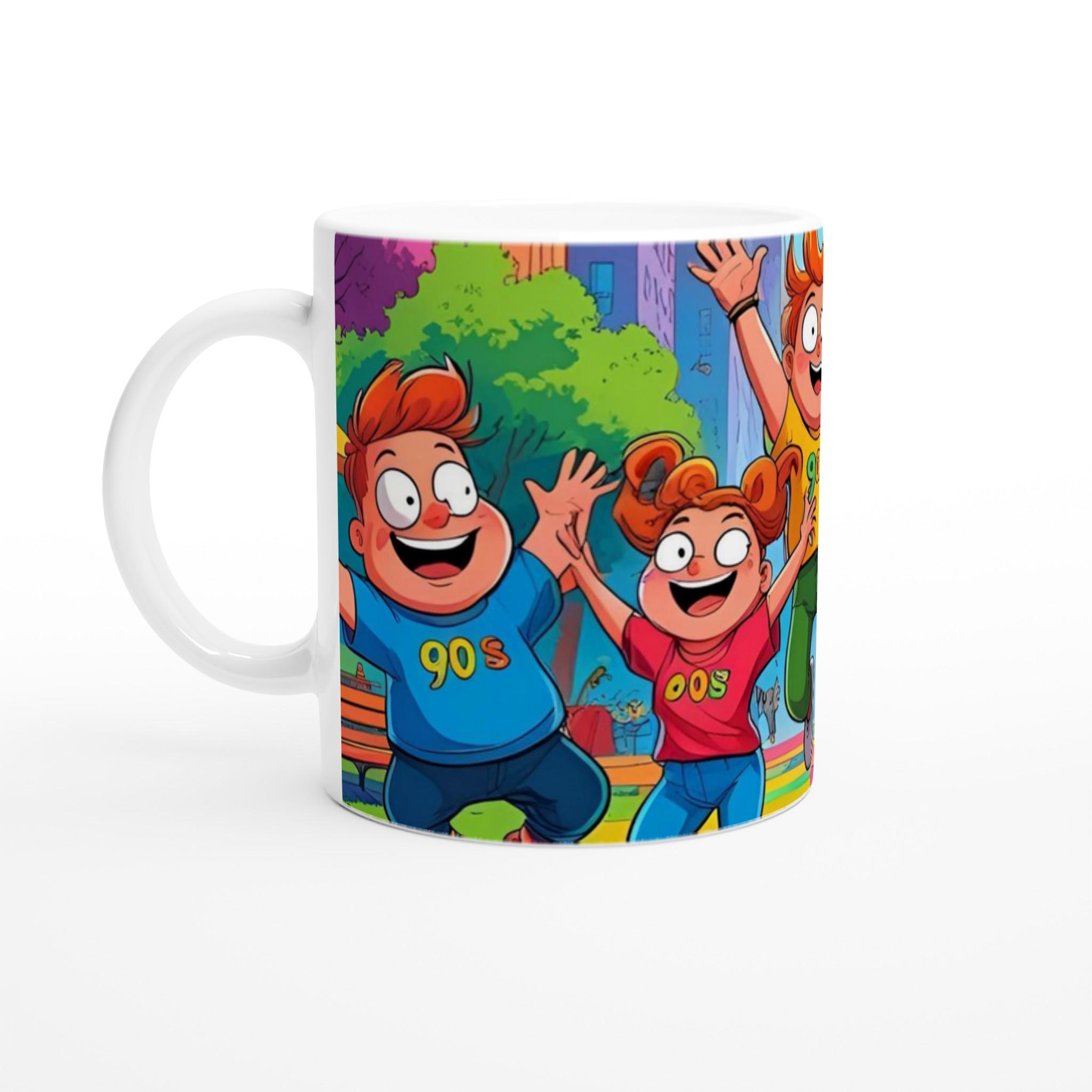 Vit 11oz keramisk mugg med färgstark, lekfull 90-talsinspirerad design – välj bland sju livfulla keramfärger 1 859ba4e5-296c-4208-b4b7-3374d5cb502e