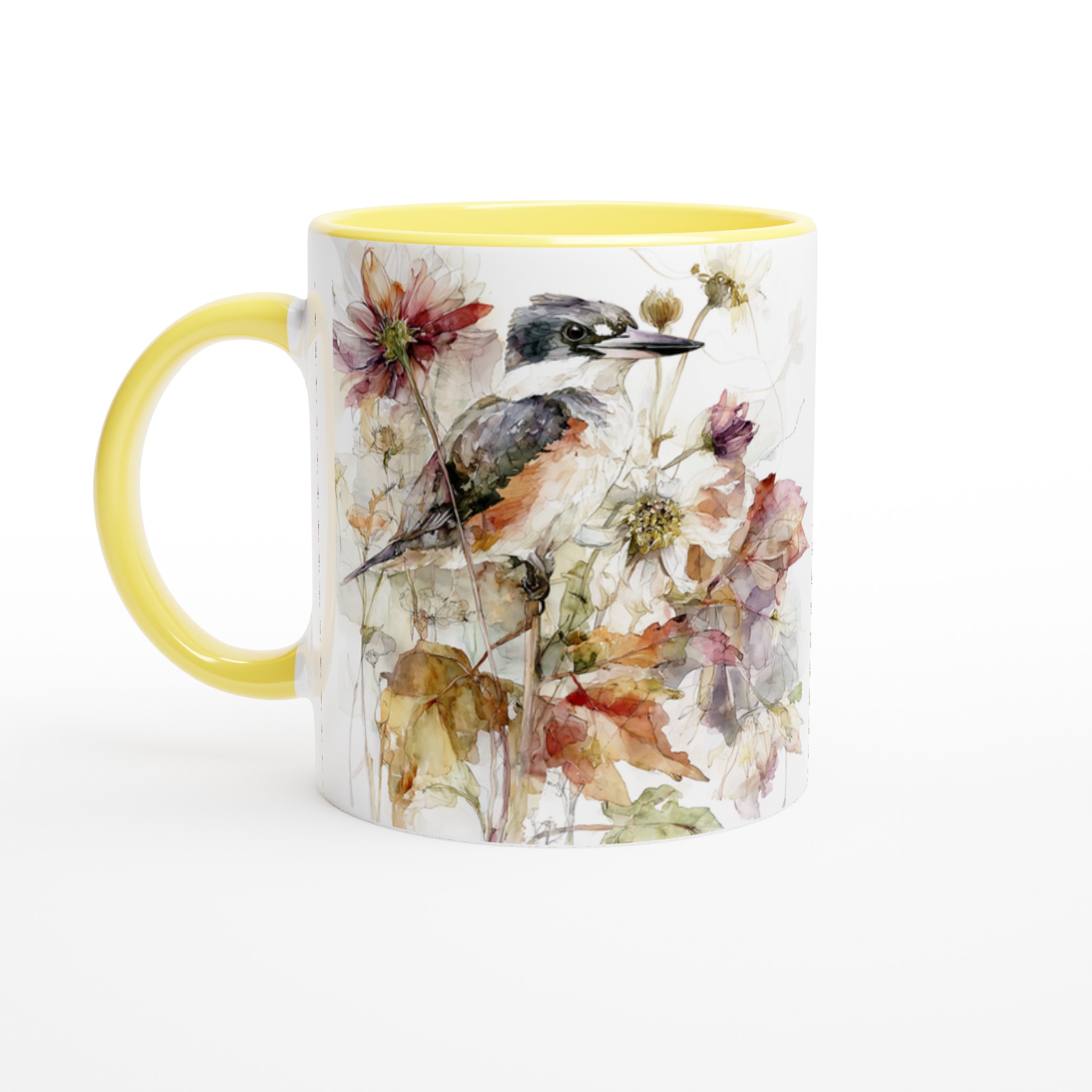Vit 11oz keramisk mugg med konstnärligt fågelmotiv i mjuka höstnyanser 3 85b624cd-d749-4ff3-a780-8a5d7419b180
