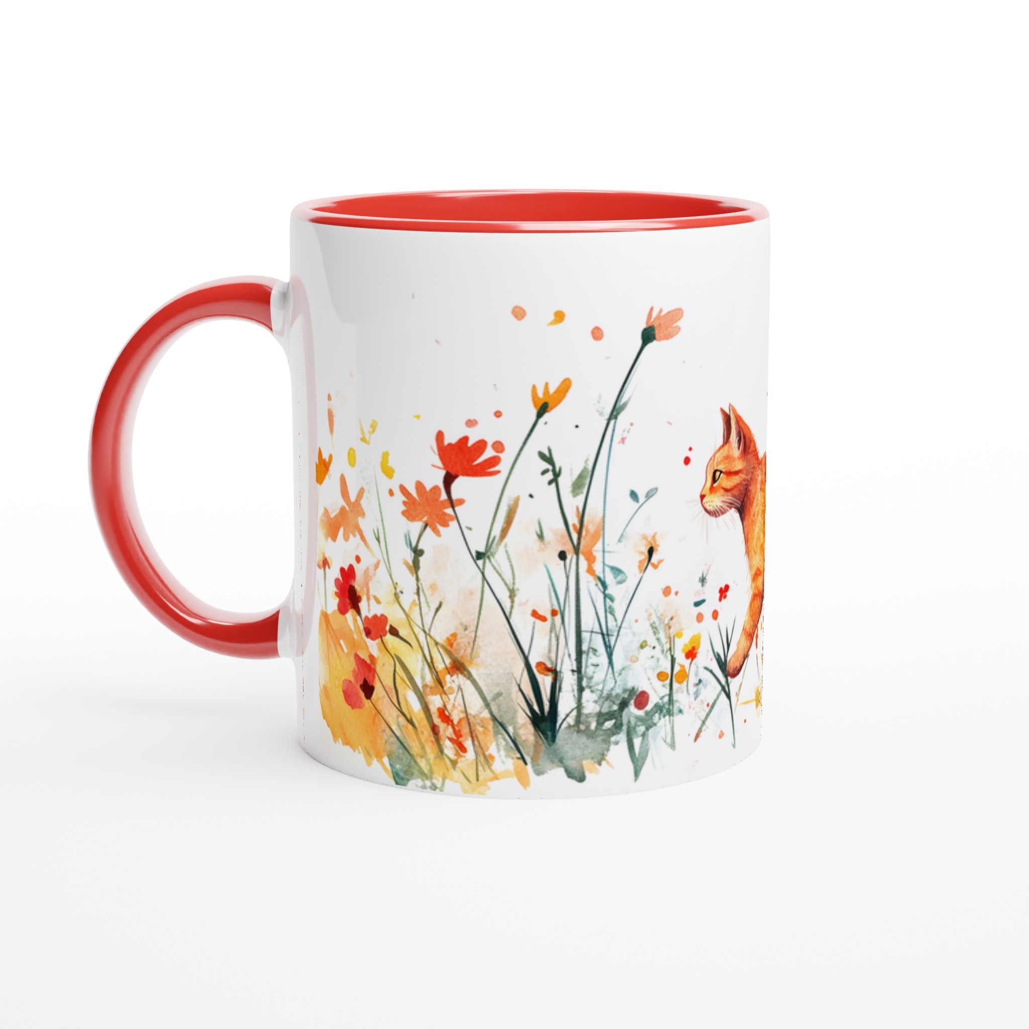 Katt bland Vildblommor - 11oz Keramisk Mugg för Kattälskare | Vattenfärgskonst i Sju Färger 5 85d9faf5-a4ee-4500-87c1-09745c6e28e1