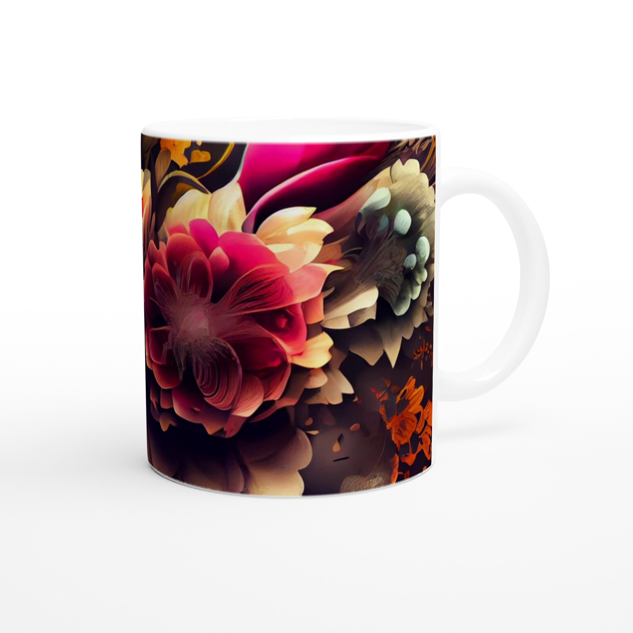 Vit 11oz keramisk mugg med blomstrande konst – välj din favoritfärg 9 85f75e26-e970-47b0-9720-68e215e41d5f