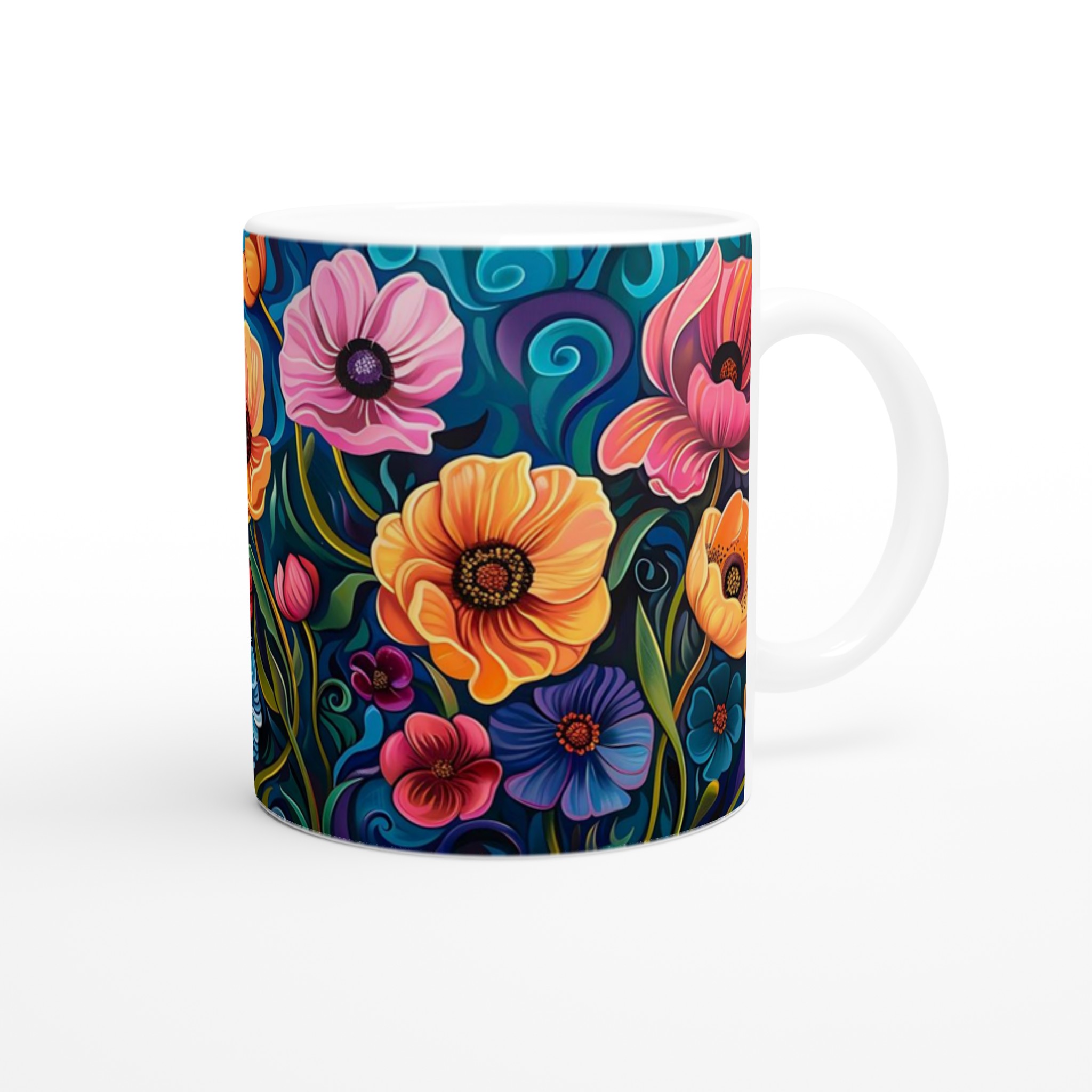 Abstrakt Blomster Keramikmugg – Konstnärlig Kaffemugg med Färgstarka Blommor och Virvlar i Ditt Val av Färg 9 86520ed1-95f9-41a8-a769-9abf96fc65b8