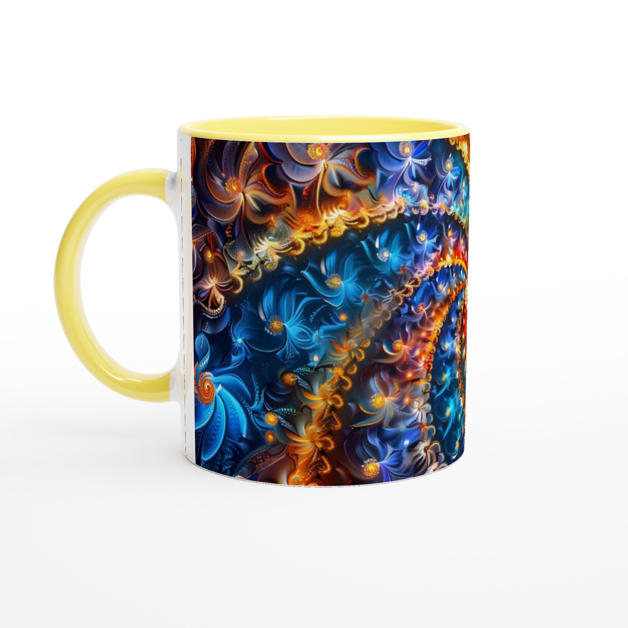 Kosmisk Spiral Mugg – Abstrakt Mönster i Blått och Orange, 11oz Keramik 3 8658ea95-82de-49d8-99e8-c7d4989190c3