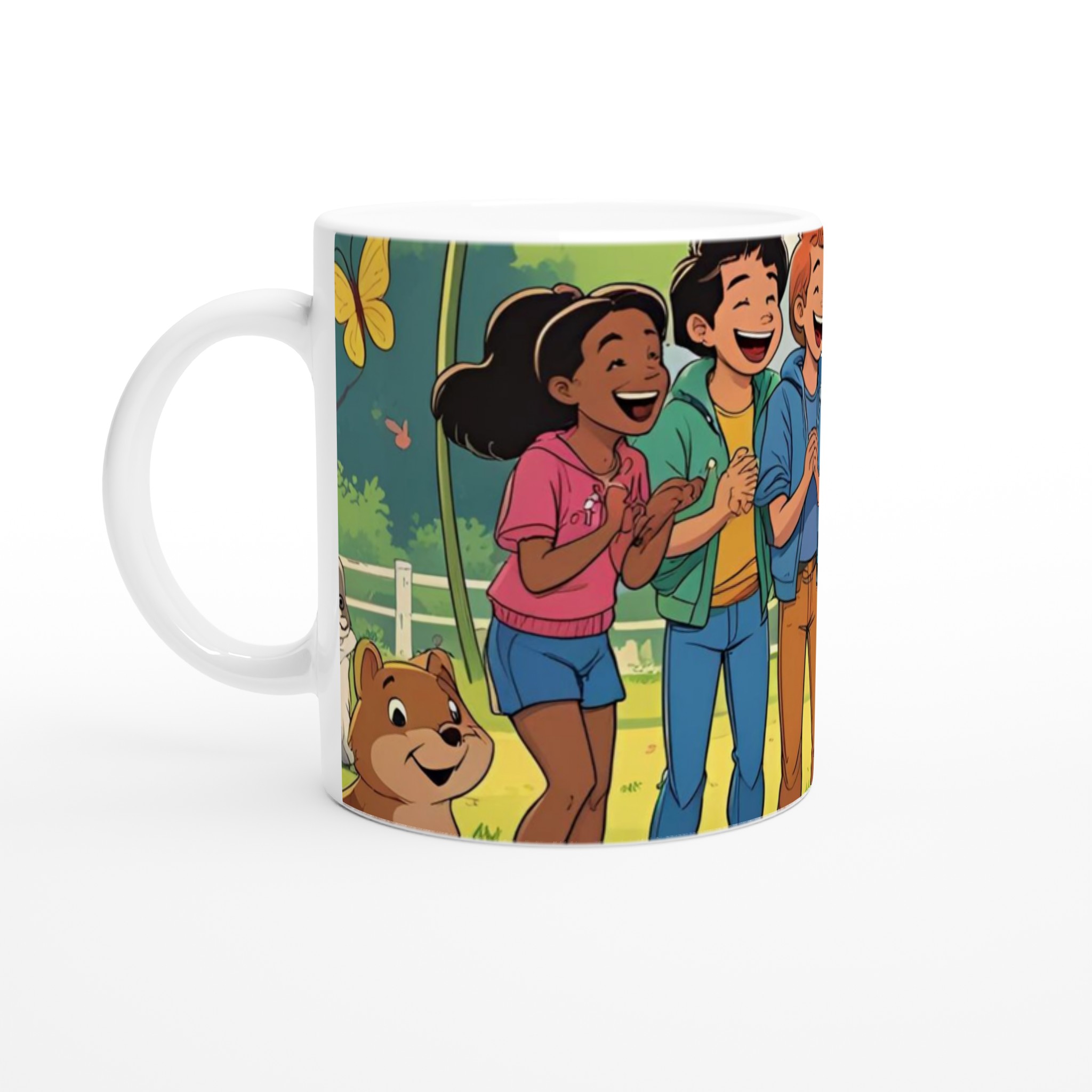 Vit 11oz keramisk mugg med färgstarkt och glatt tecknat motiv – välj din favoritfärg! 1 866604fc-8d8a-44eb-94e6-d32ea24da7dd