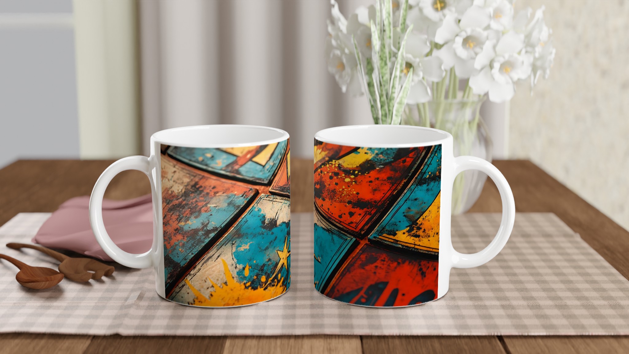 Abstrakt Pop Art Keramisk Mugg - Din Favoritdryck i Livfull Grunge-Stil, 11oz 10 867c2a26-6b12-420d-a0b2-81d6dd307dcb