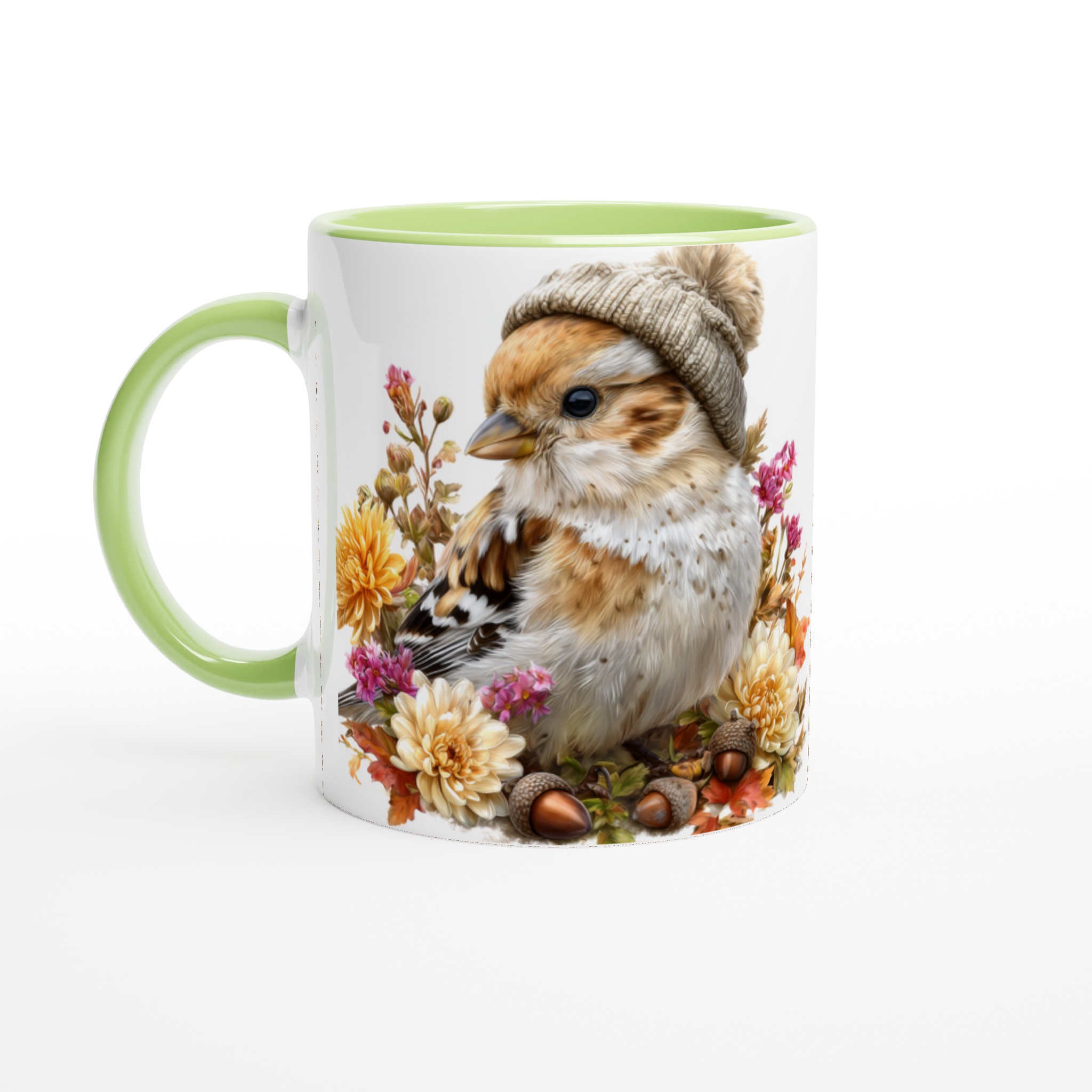 Vit 11oz keramisk mugg med charmig vinterfågel och blommor – välj bland sju färgstarka keramiktoner 7 8759a513-c758-4f79-b9ed-4141d17a3061