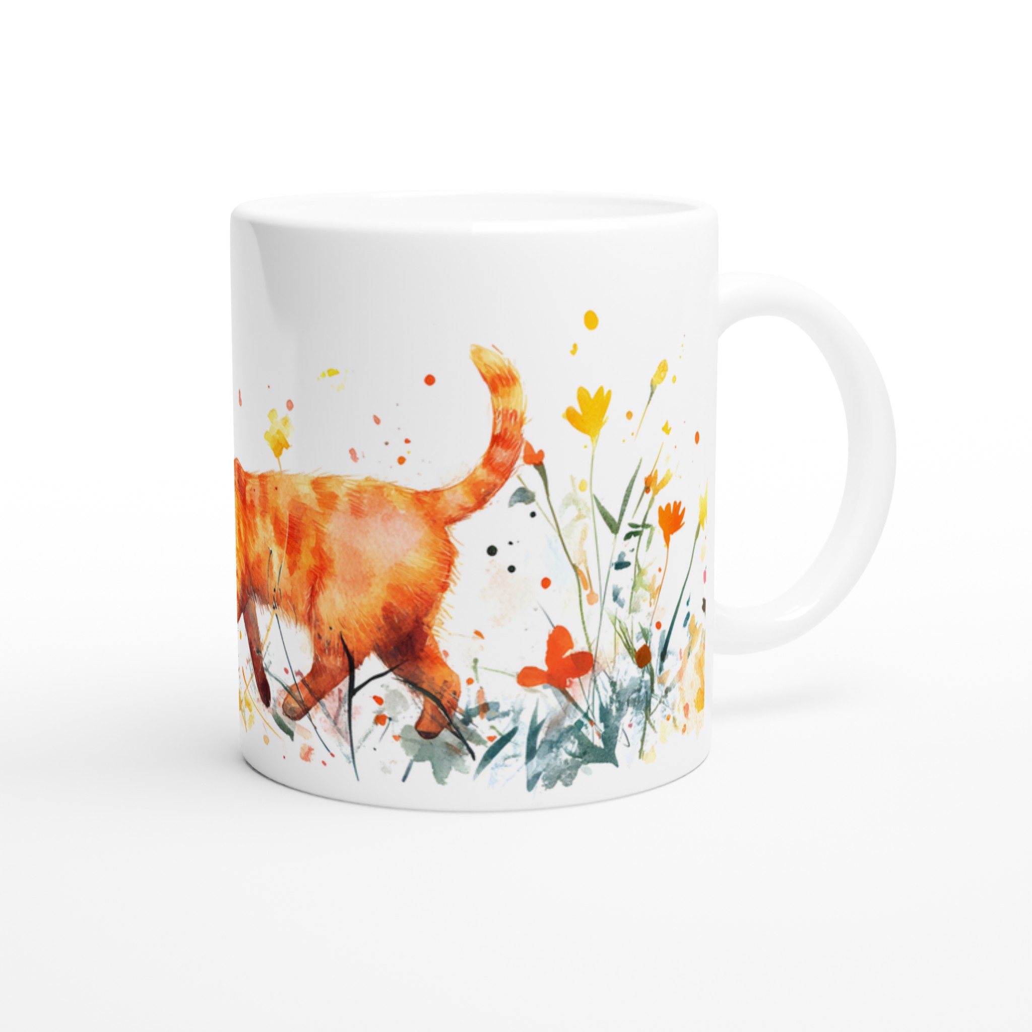 Katt bland Vildblommor - 11oz Keramisk Mugg för Kattälskare | Vattenfärgskonst i Sju Färger 9 87a3ea33-5ca4-4ffa-a451-c4d3f31ca1ef