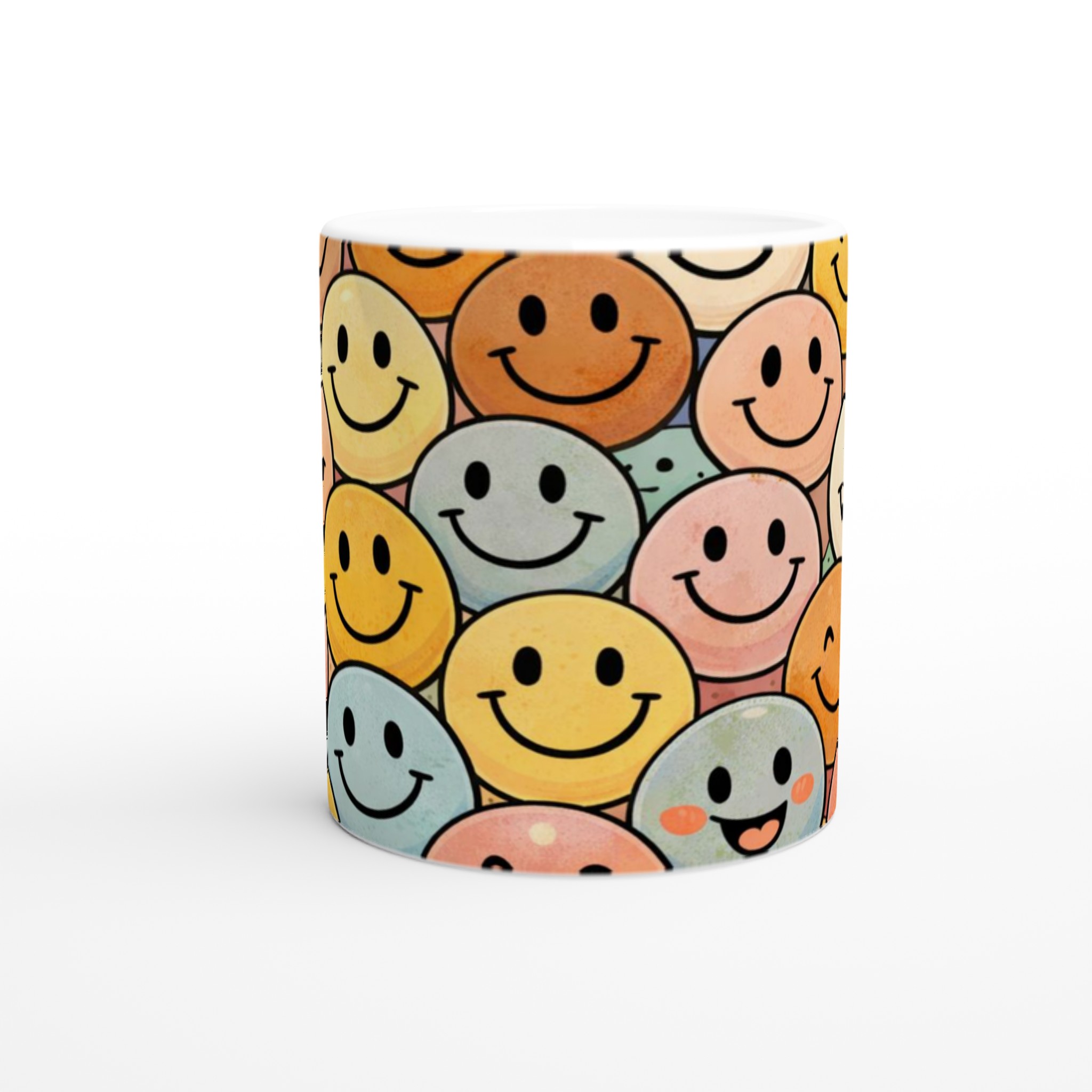 Vit 11oz keramisk mugg med lekfulla smileys i varma pastellfärger – välj din favoritfärg 8 87b16580-a1d2-4a99-b096-6651114c9e54