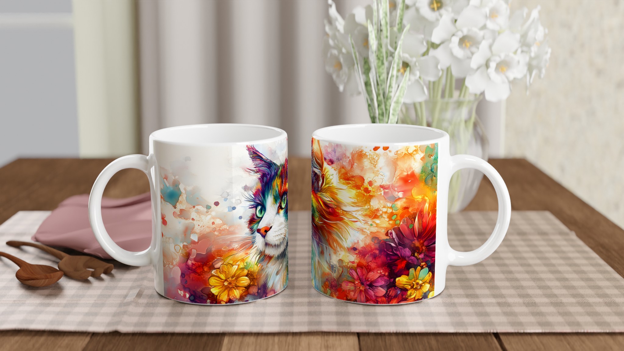 Konstfull Färgexplosion: 11oz Keramisk Mugg med Vibrerande Kattmotiv – Välj din Favoritfärg! 10 880f28d3-6ca1-4ac5-b891-f591d2ebb1bc