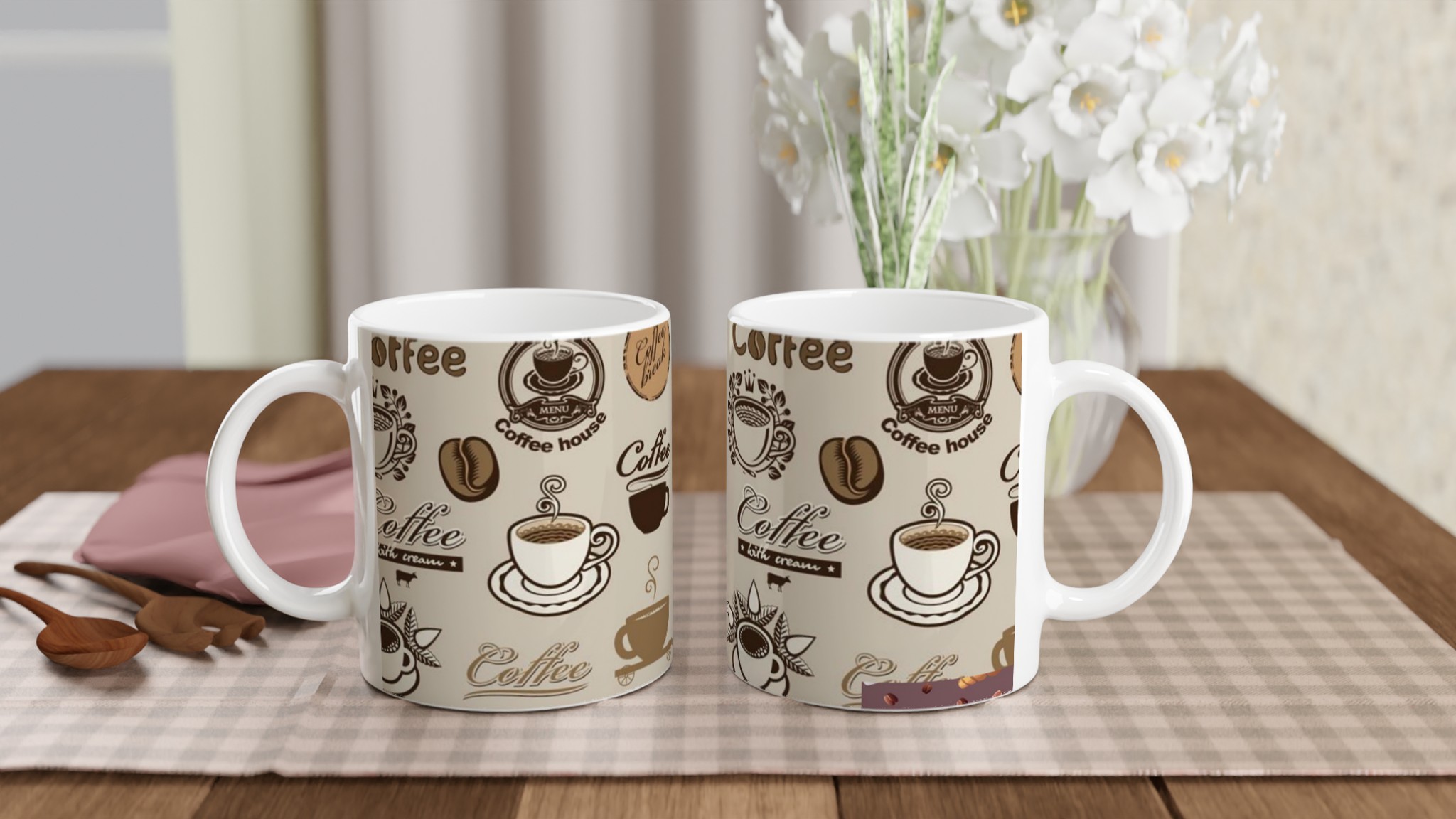 Vit 11oz keramisk mugg med klassiska kaffemotiv i bruna toner – välj bland sju färger 10 882a3673-35a8-4237-a6c9-741e8cafe1e1