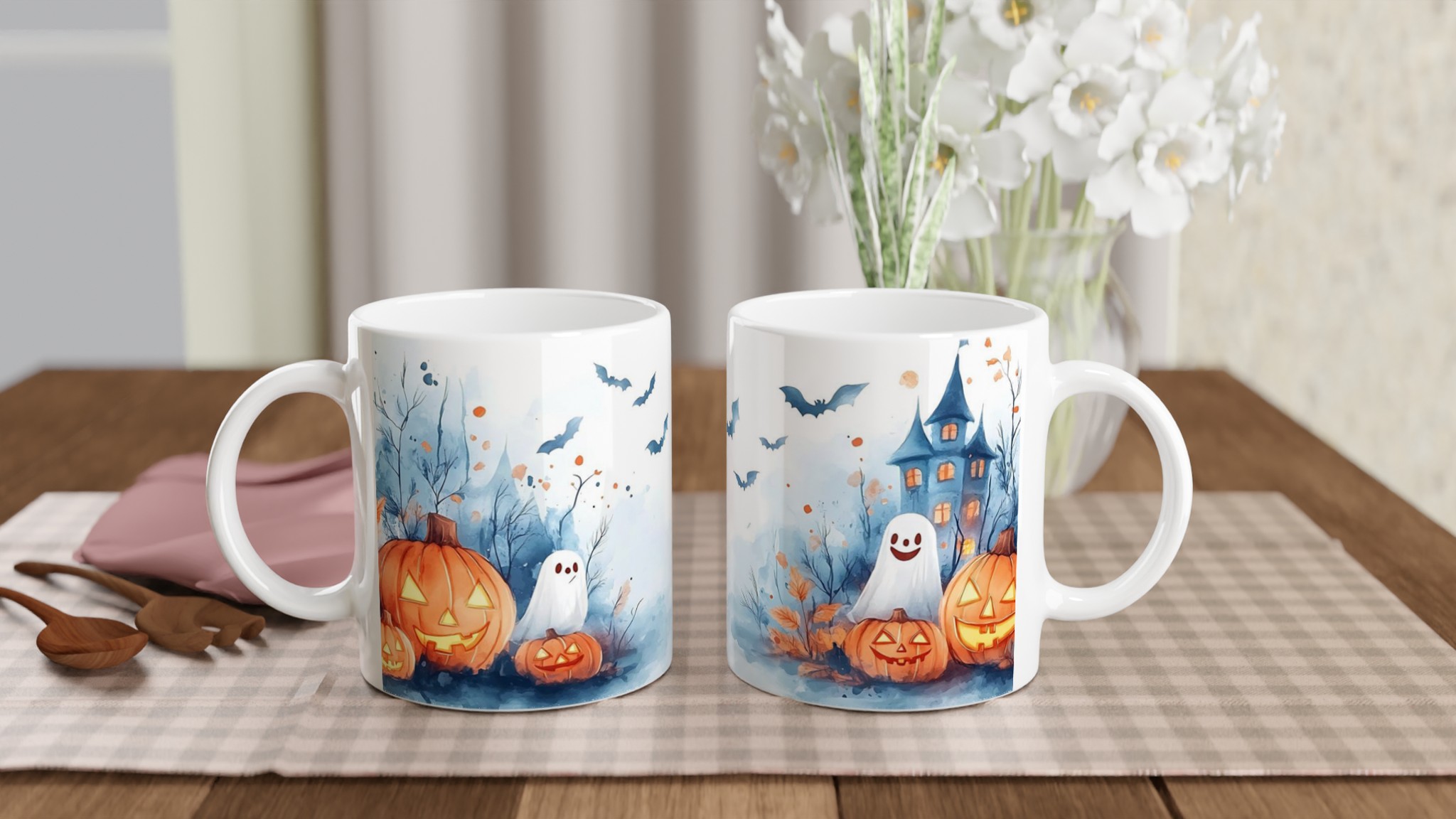 Spökhus och Spökig Pumpa Mugg – Halloween Akvarell Keramikmugg i 7 Färger 10 884b58c5-82e8-425d-9f41-ec61ea280009