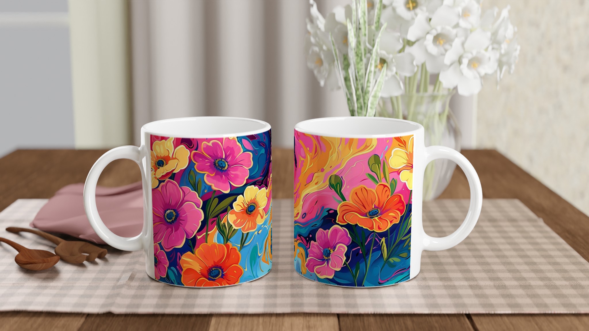 Abstrakt Blomsterprakt Mugg - Färgexplosion för Kaffe & Te i Flera Keramiska Nyanser 10 88572d89-632a-474e-8ff0-13be89389812