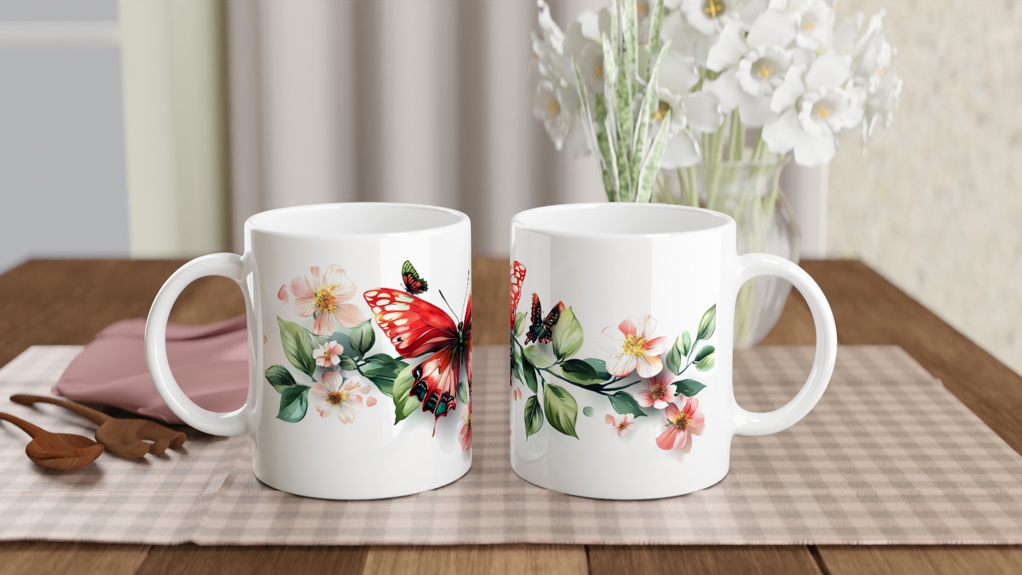 Fjärilsdrömmar: Färgstark 11oz Keramisk Mugg med Blommor & Fjärilar – Välj din Favoritfärg! 10 886a90da-8d18-4503-8fc3-cb087a264c57
