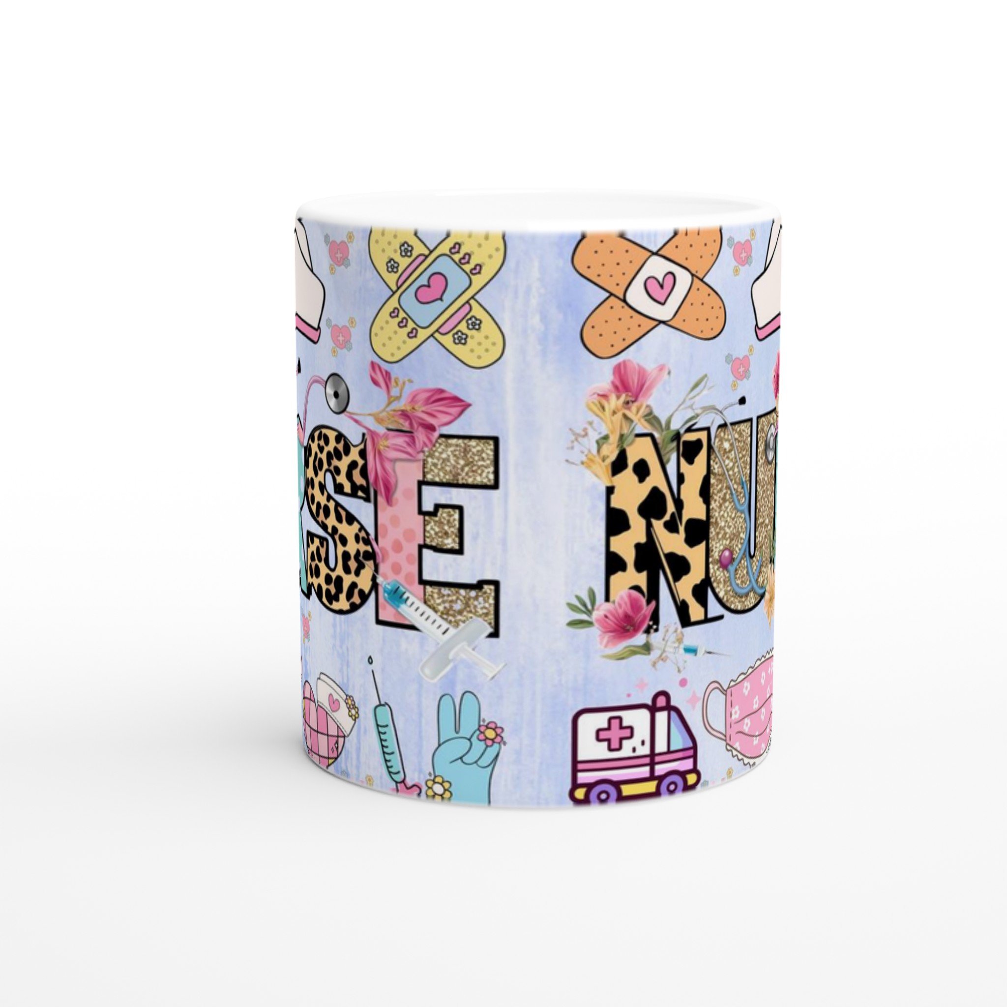 Vit 11oz keramisk mugg med färgstark Nurse-design i lekfulla mönster och nyanser 8 88ca0e1e-7de1-40be-a3c1-22ce27f42767