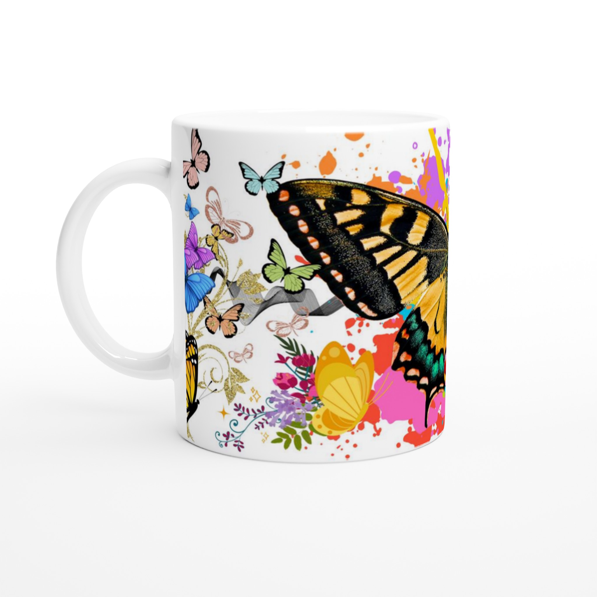 Vit 11oz Keramisk Mugg med Färgsprakande Fjärilsmotiv – Välj Bland Sju Livfulla Färger 1 897eda83-96ed-4d6c-a484-6cab535e9d76