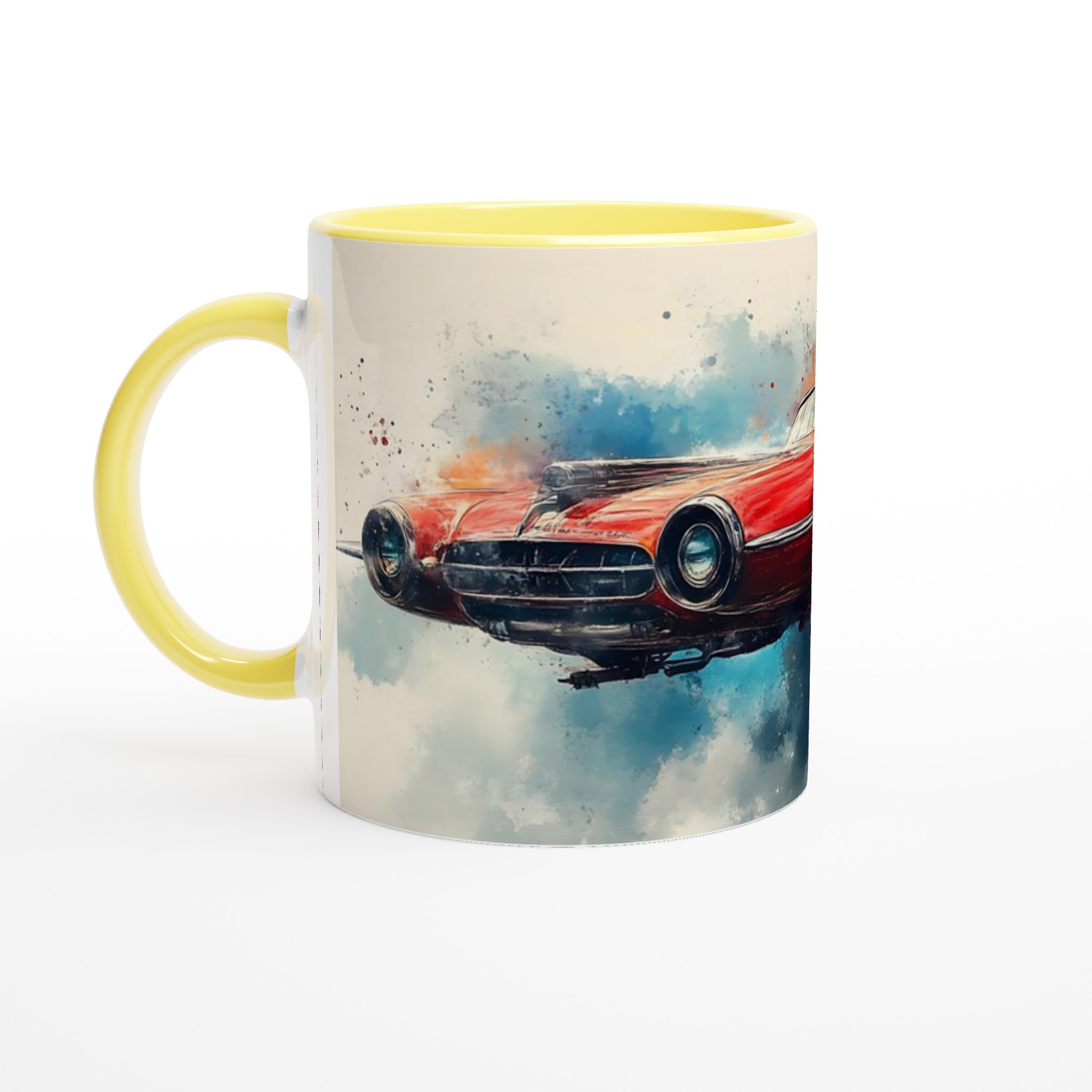 Retro Futurism Flygande Bil Mugg – Fantasifull Akvarellkonst i 7 Färgstarka Nyanser 3 8a044411-01b9-468e-a127-c69176e374e6