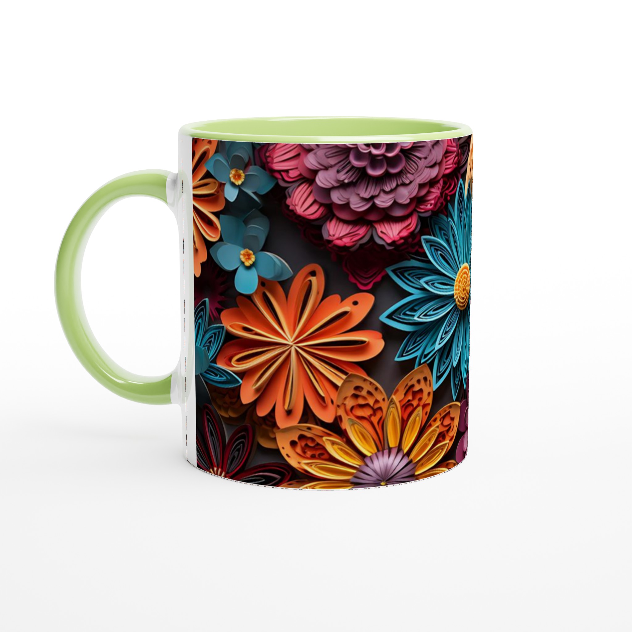 Vit 11oz keramisk mugg med färgsprakande blomsterdesign – välj din favoritfärg 7 8a456dc8-b6ab-4111-8833-4fd25879f842