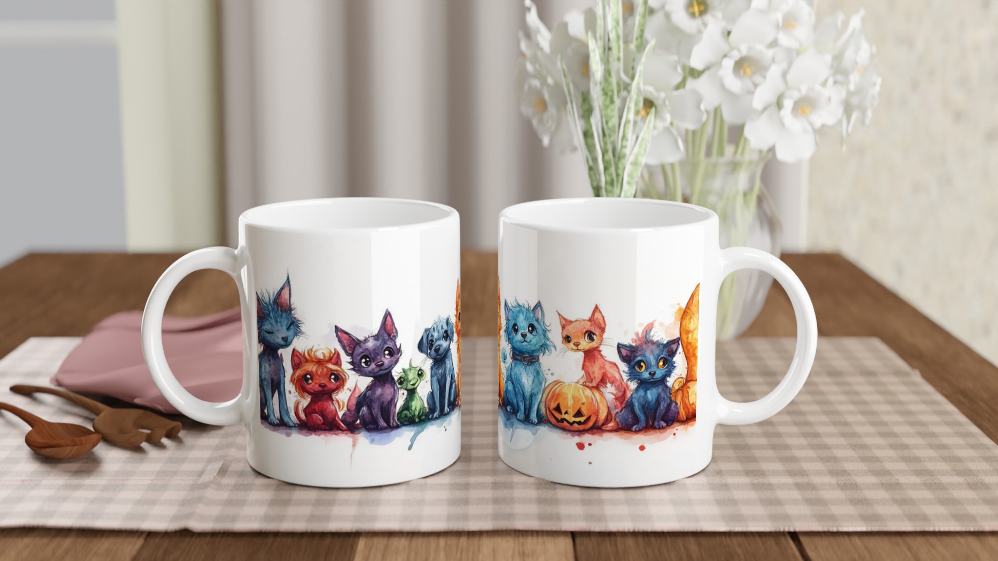 Söta Halloween Vänner 11oz Keramisk Mugg – Färgglada Monstervalpar & Pumpa Design 10 8a5d4fe4-60fe-4abc-ba22-82645eff35c7